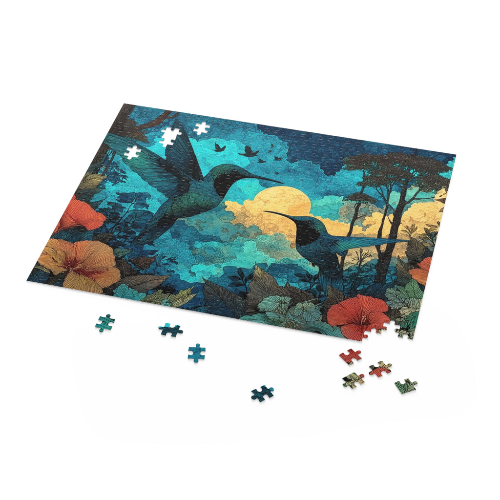 Hummingbird Twilight Puzzle – Floral Moonlight 500/252/120-Piece Jigsaw