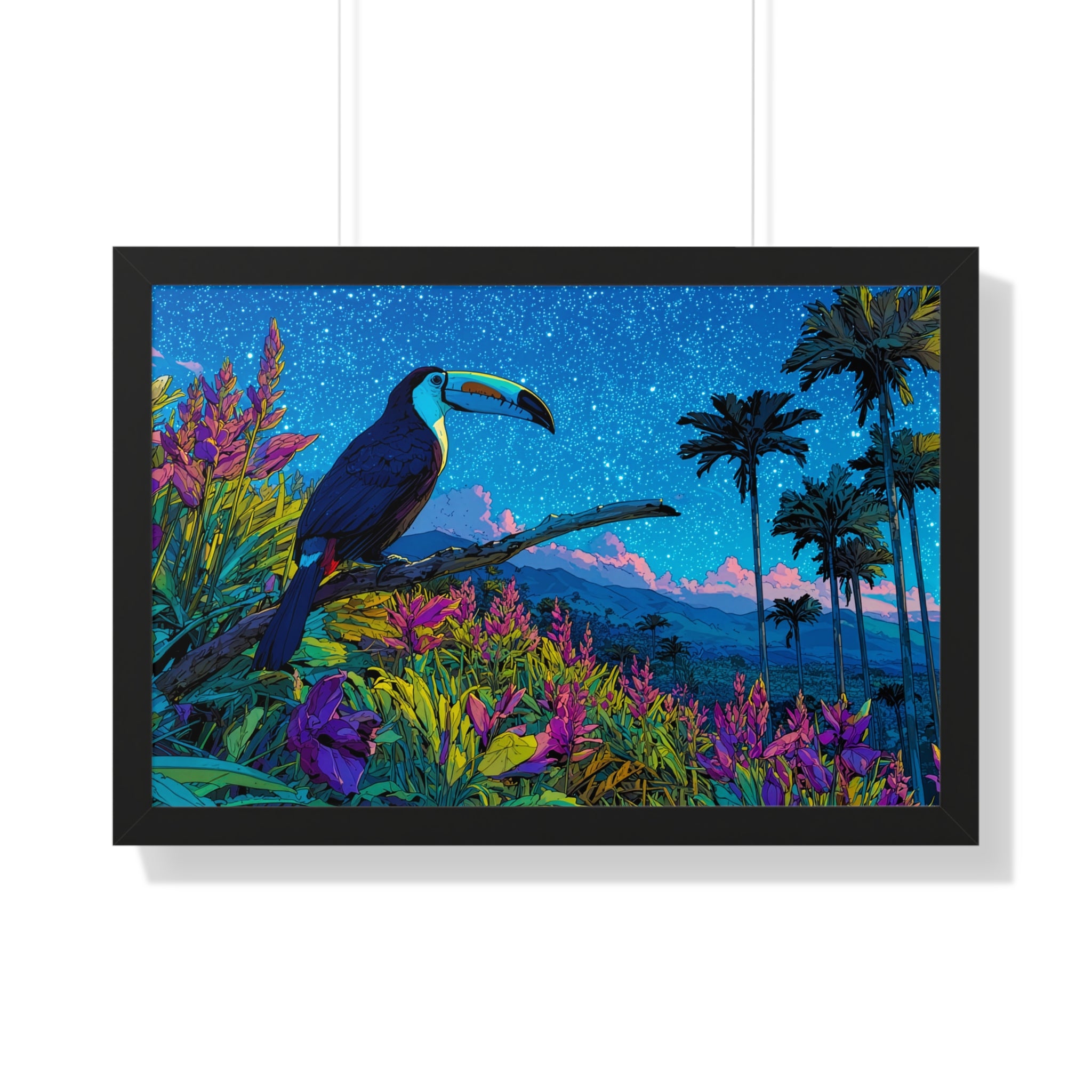 Framed Tropical Toucan Poster — Vibrant Night Jungle Wall Art