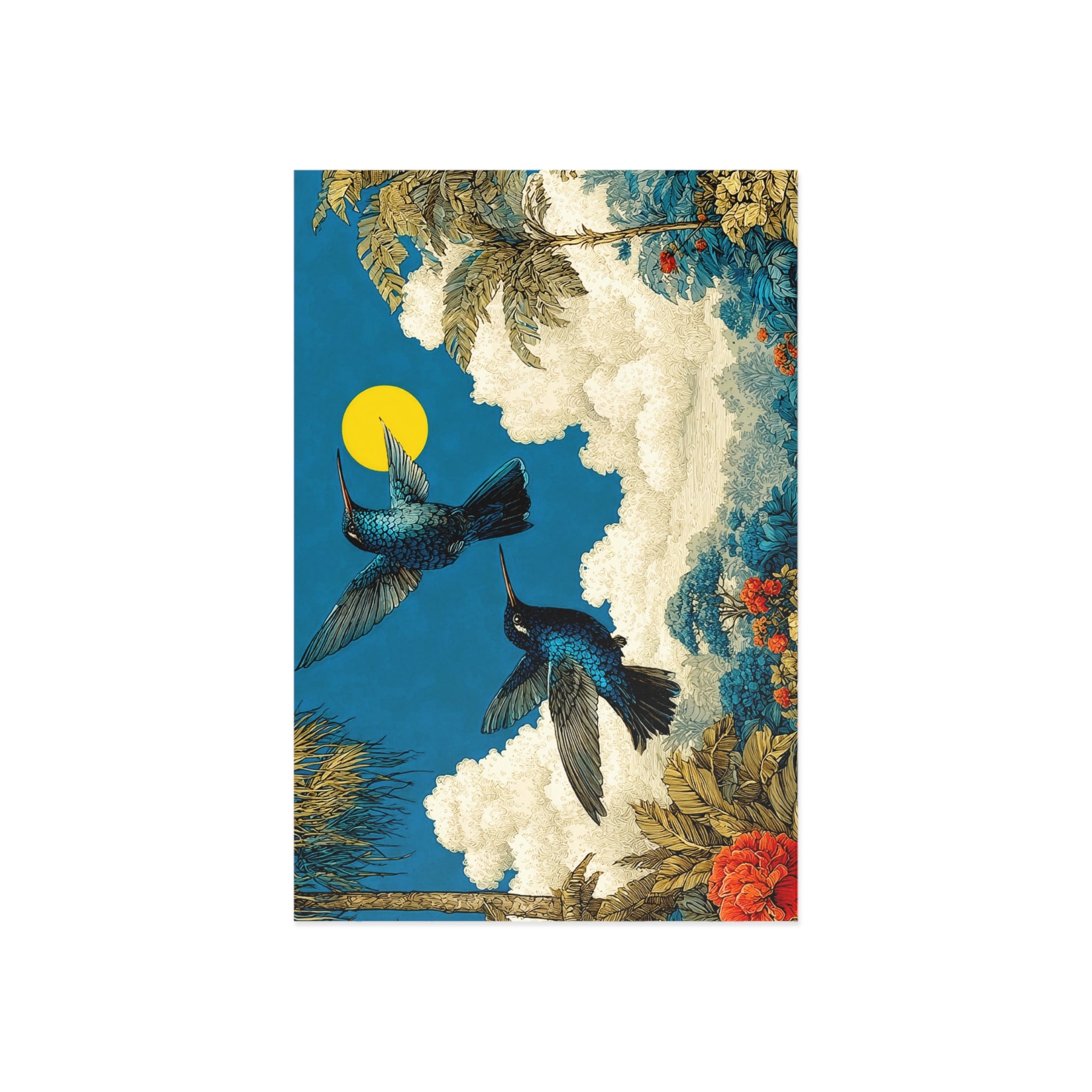 Hummingbird Moon Fine Art Postcards — Vintage Botanical Scenic Greeting Cards (Set)