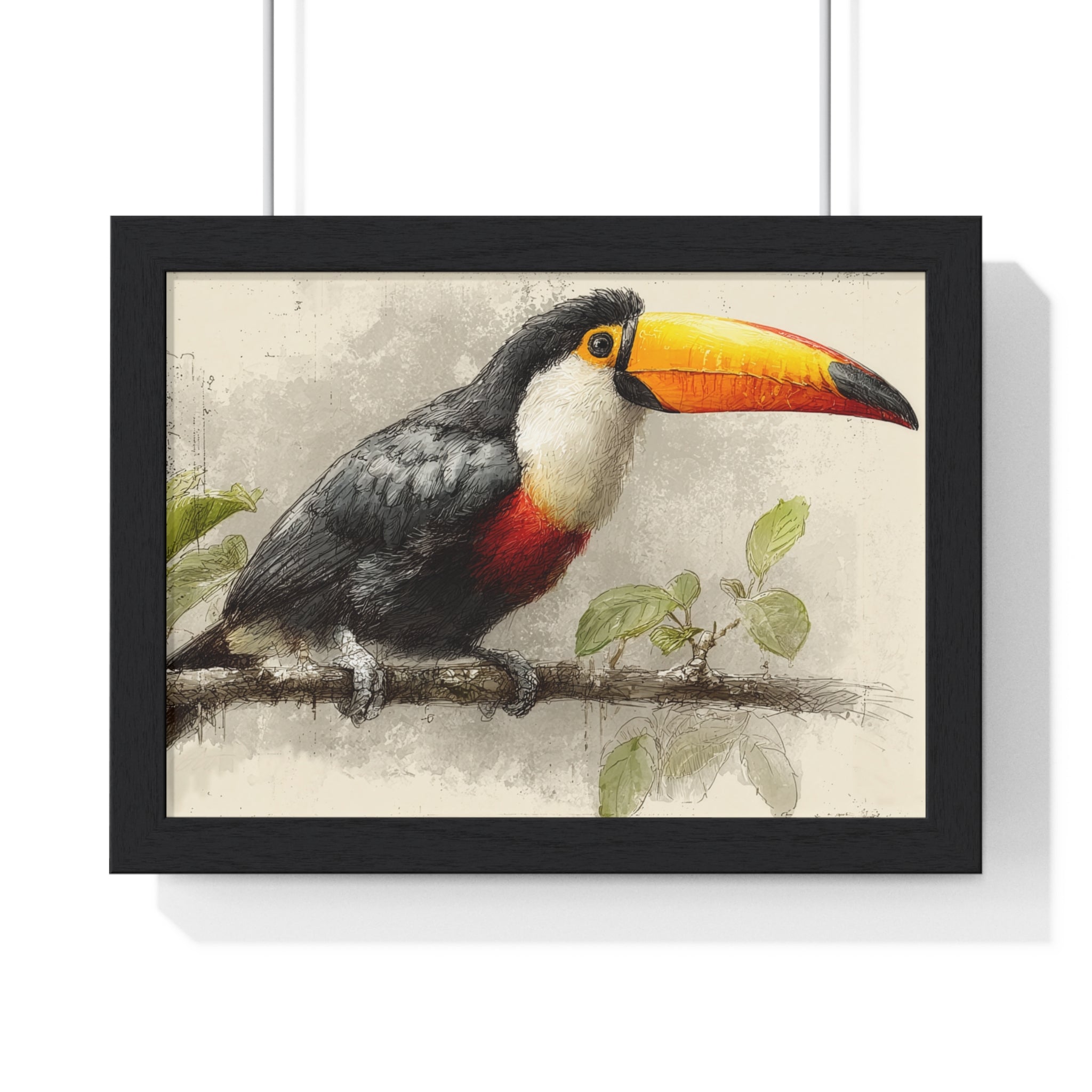 Toucan Watercolor Framed Poster — Tropical Bird Wall Art (Horizontal)