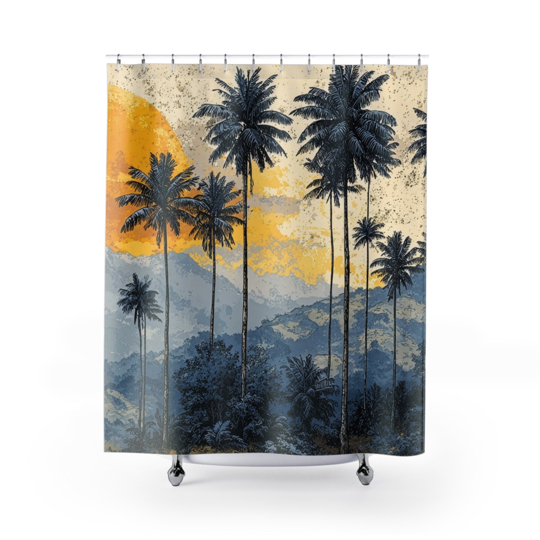 Tropical Palm Sunset Shower Curtain — Beachy Boho Bathroom Decor