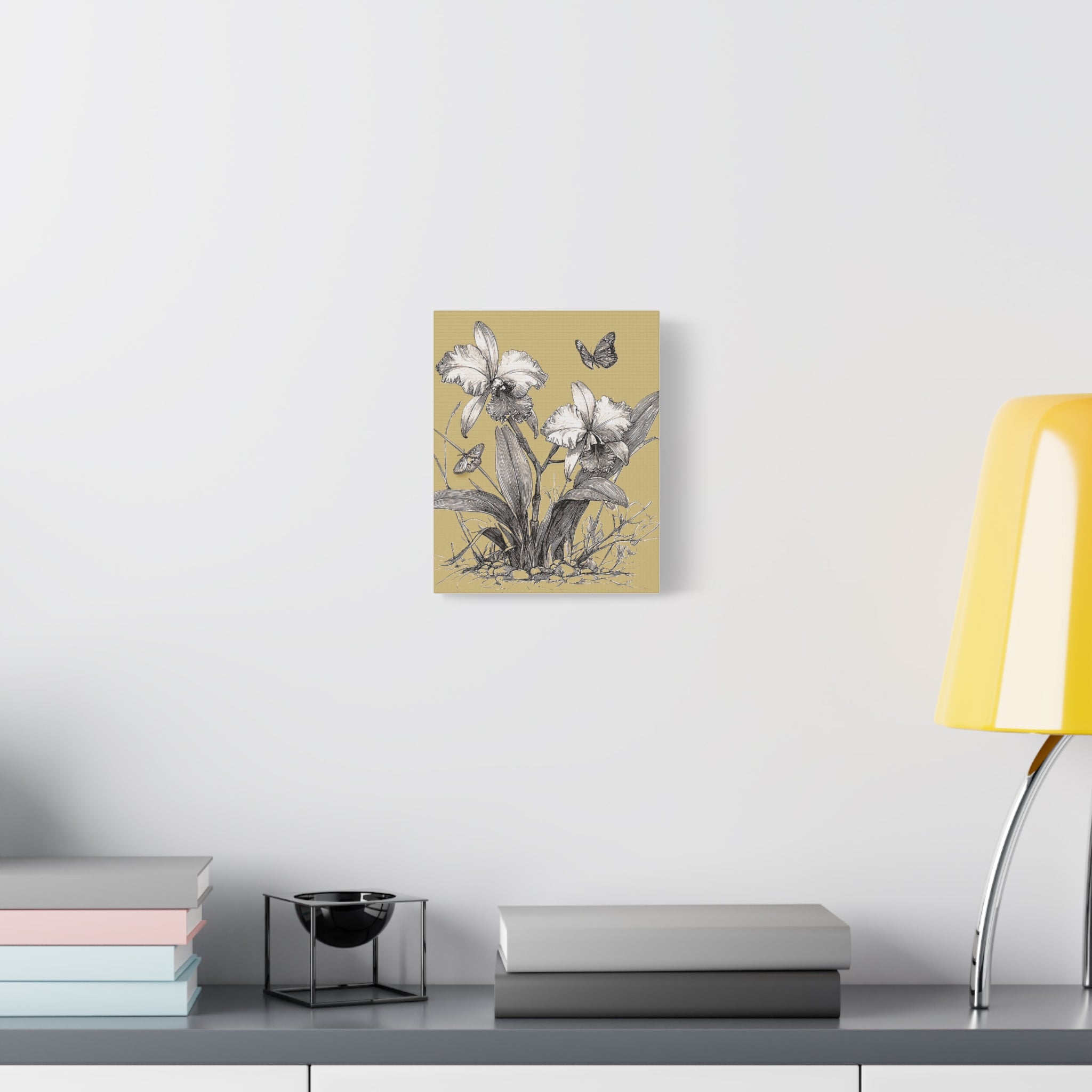 Orchid & Butterfly Botanical Canvas Print — Stretched Matte Wall Art
