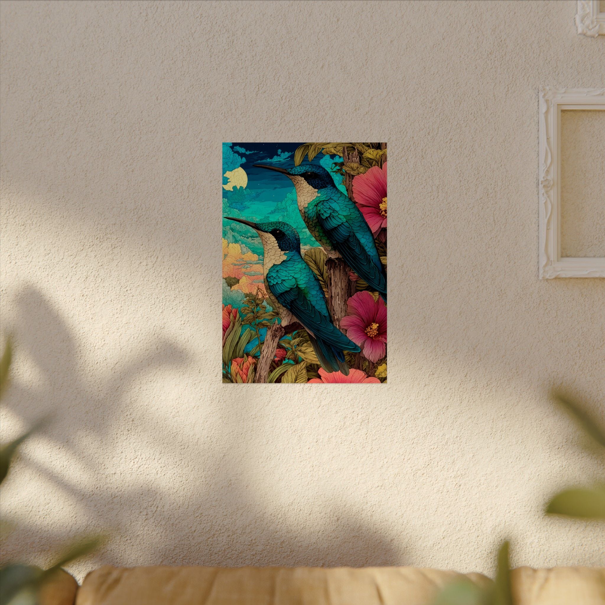 Hummingbird Watercolor Art Poster — Textured Matte Nature Print