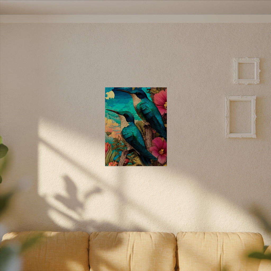 Hummingbird Watercolor Art Poster — Textured Matte Nature Print