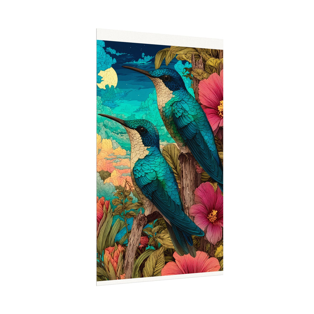 Hummingbird Watercolor Art Poster — Textured Matte Nature Print
