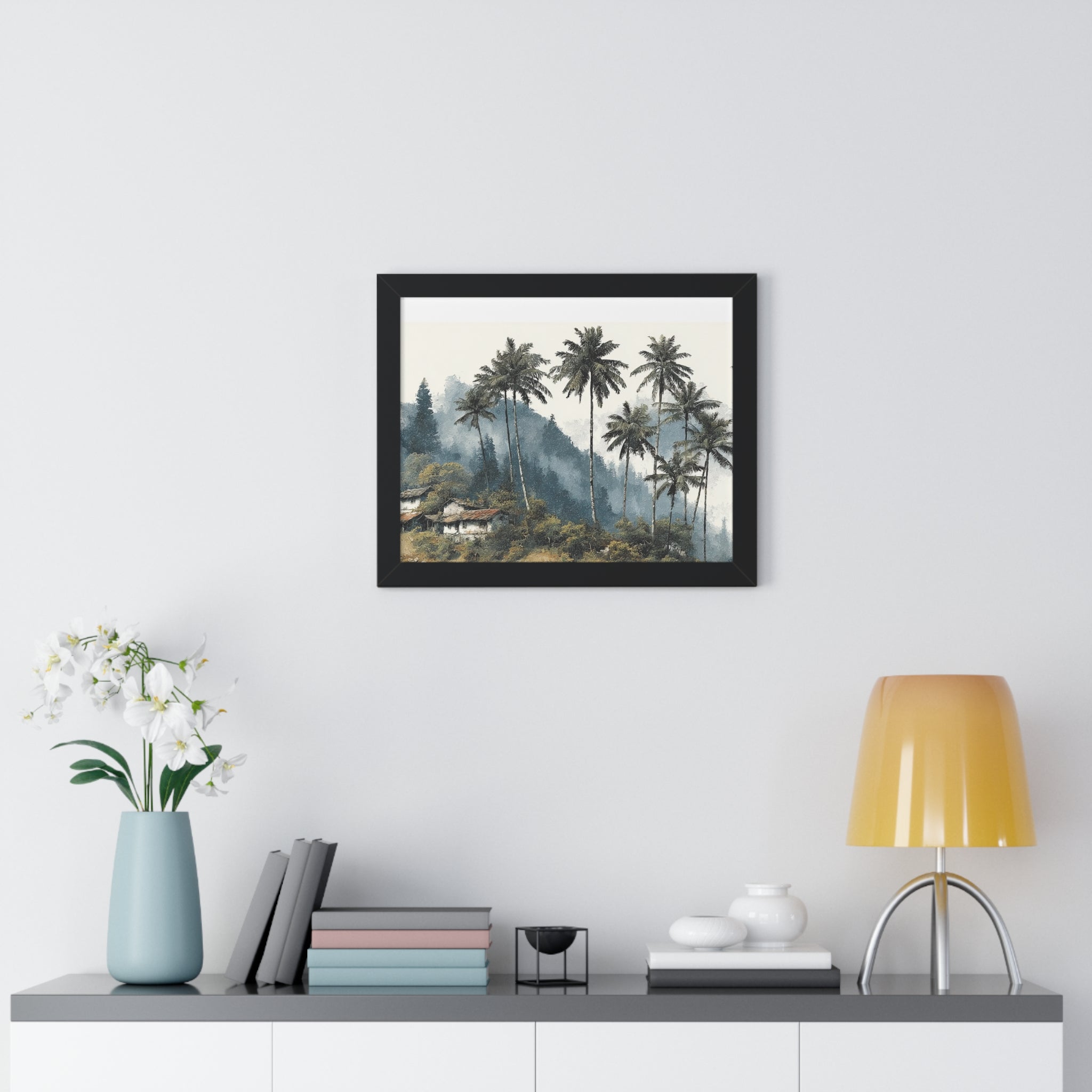 Tropical Palm Landscape Framed Print — Serene Coastal Palm Trees Wall Art