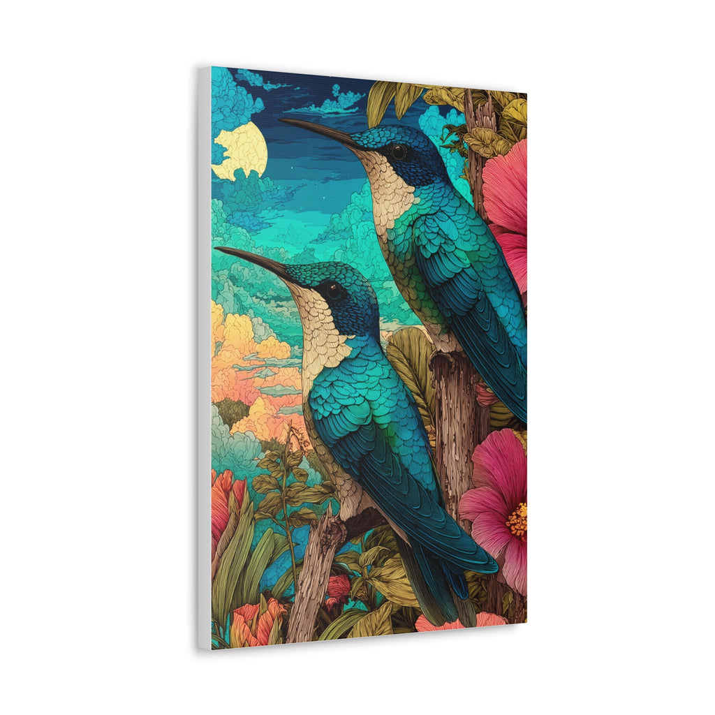 Hummingbird Botanical Canvas Print — Vibrant Tropical Wall Art