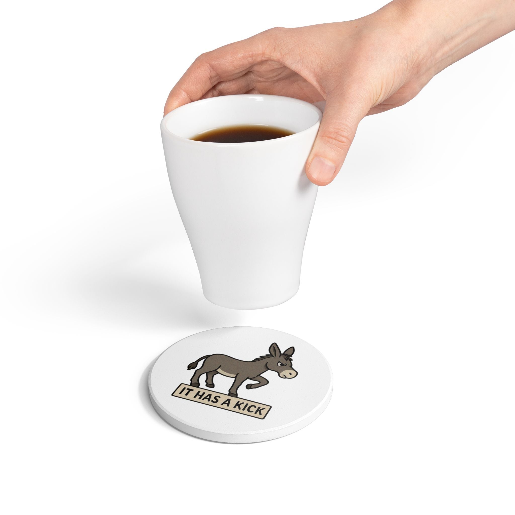 Donkey "It Has a Kick" Ceramic Coaster – Funny Animal Drink Coaster, Cute Farmhouse Kitchen Accessory
