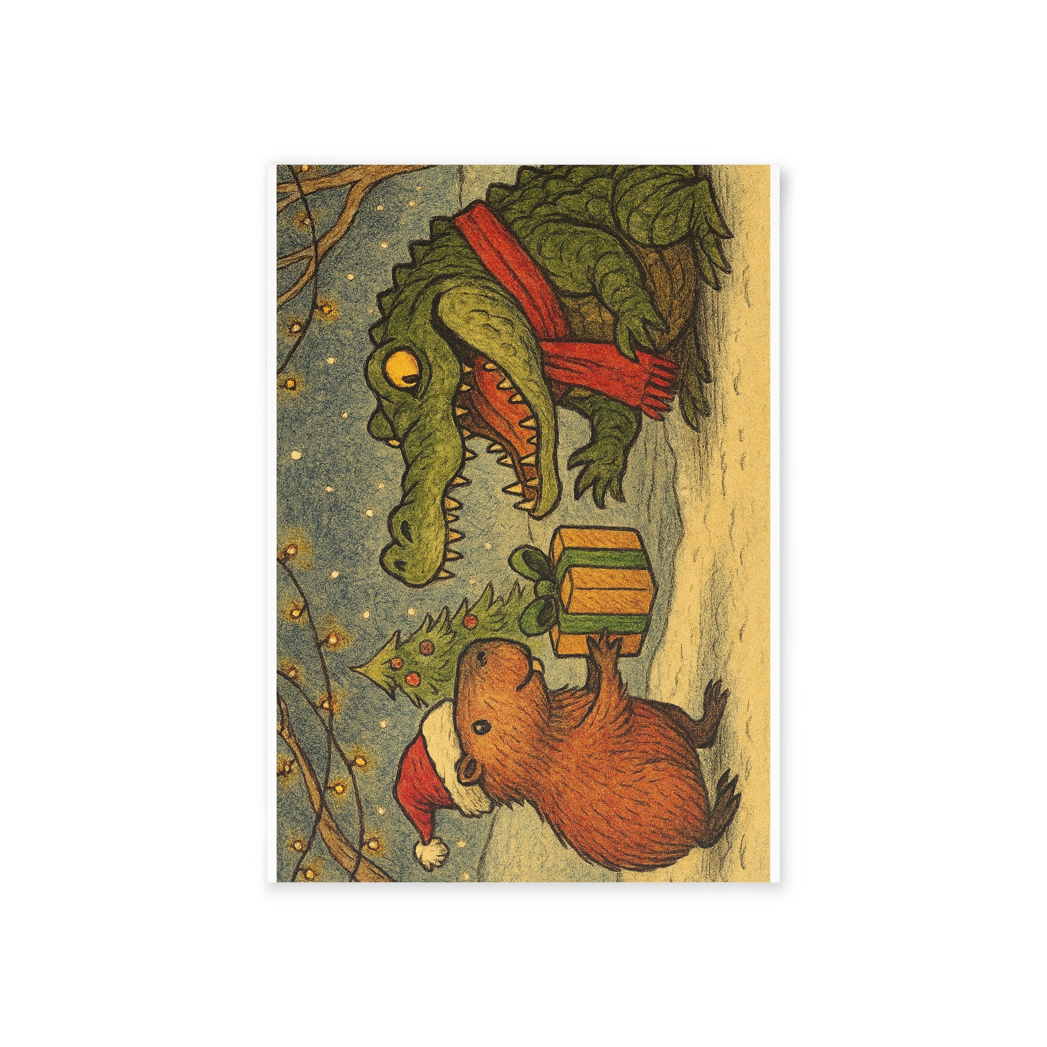 Cute Capybara & Crocodile Holiday Card — Festive Gift Exchange Christmas Card