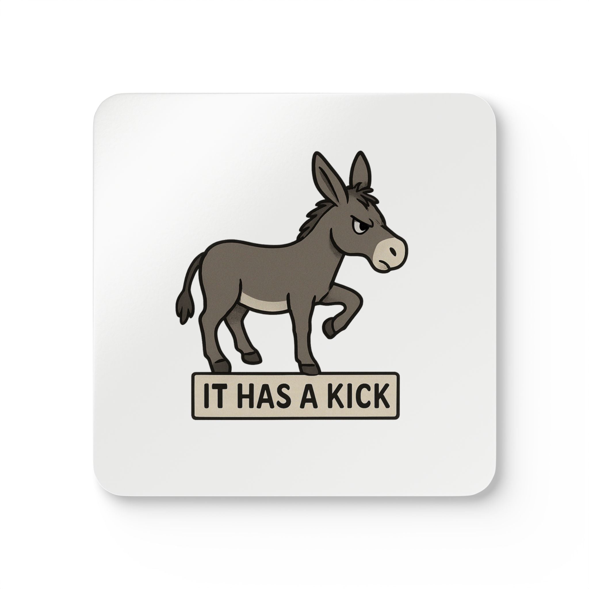 Donkey 'It Has a Kick' Cork Coaster Set – Funny Animal Drink Coasters (4-Pack)