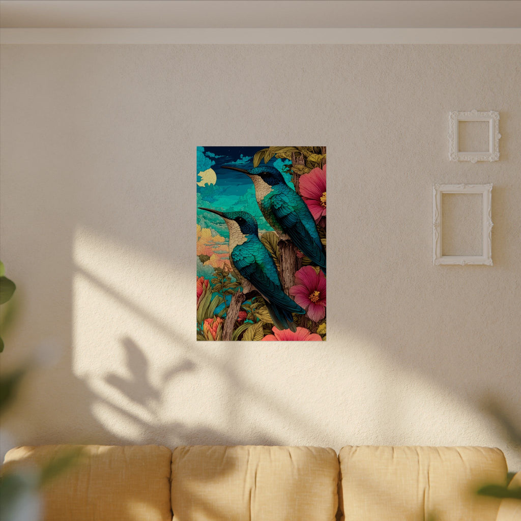Hummingbird Watercolor Art Poster — Textured Matte Nature Print