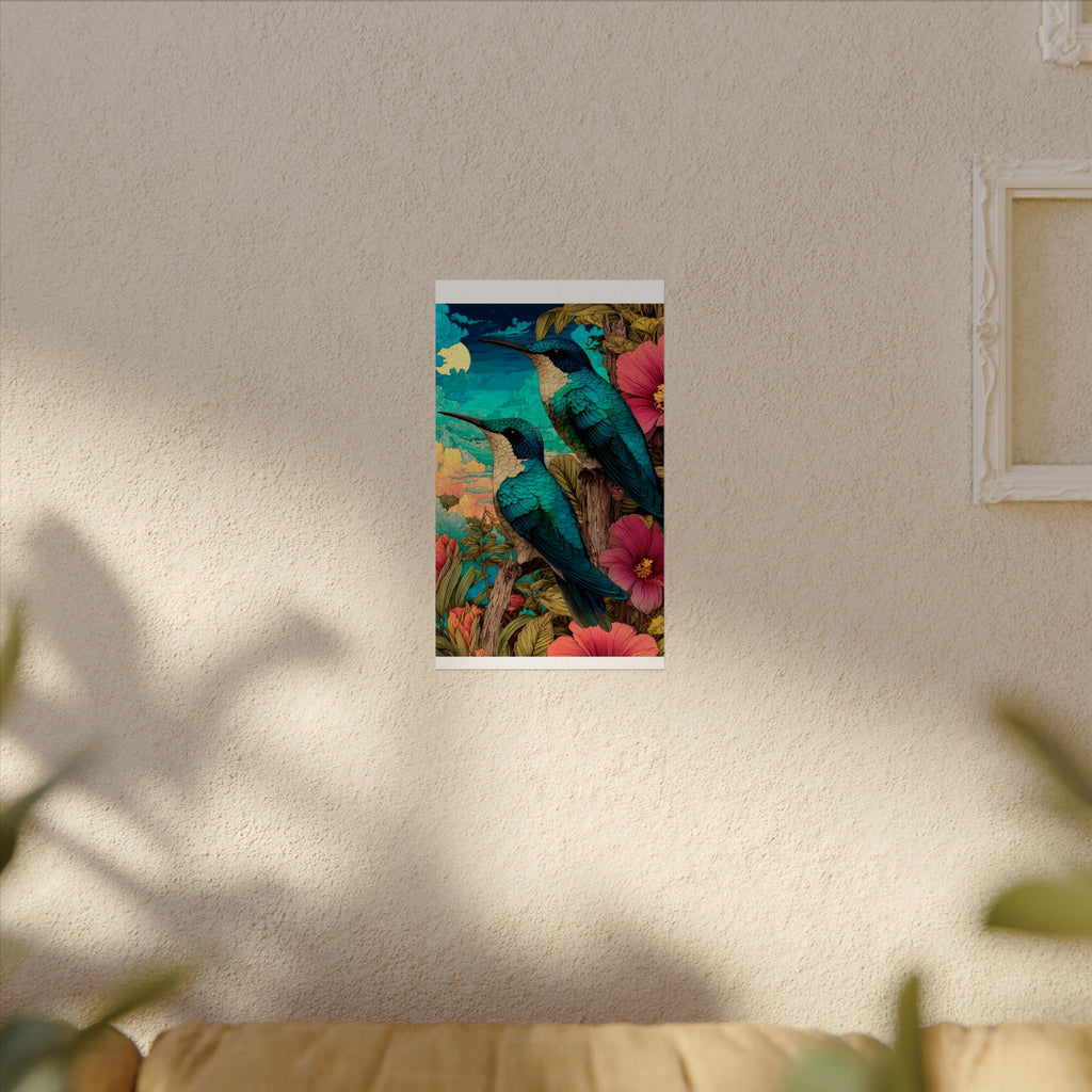 Hummingbird Watercolor Art Poster — Textured Matte Nature Print