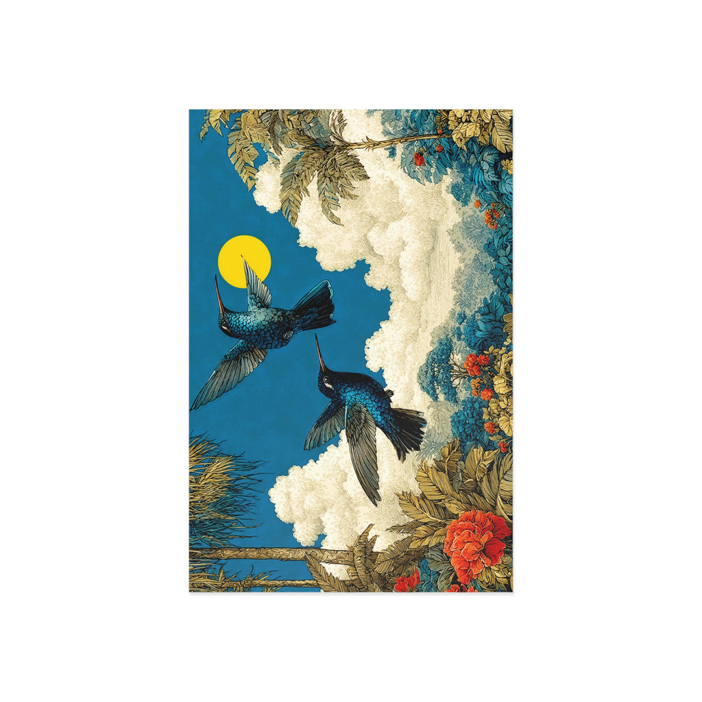 Hummingbird Fine Art Postcards — Vintage Tropical Bird Scene (Set)