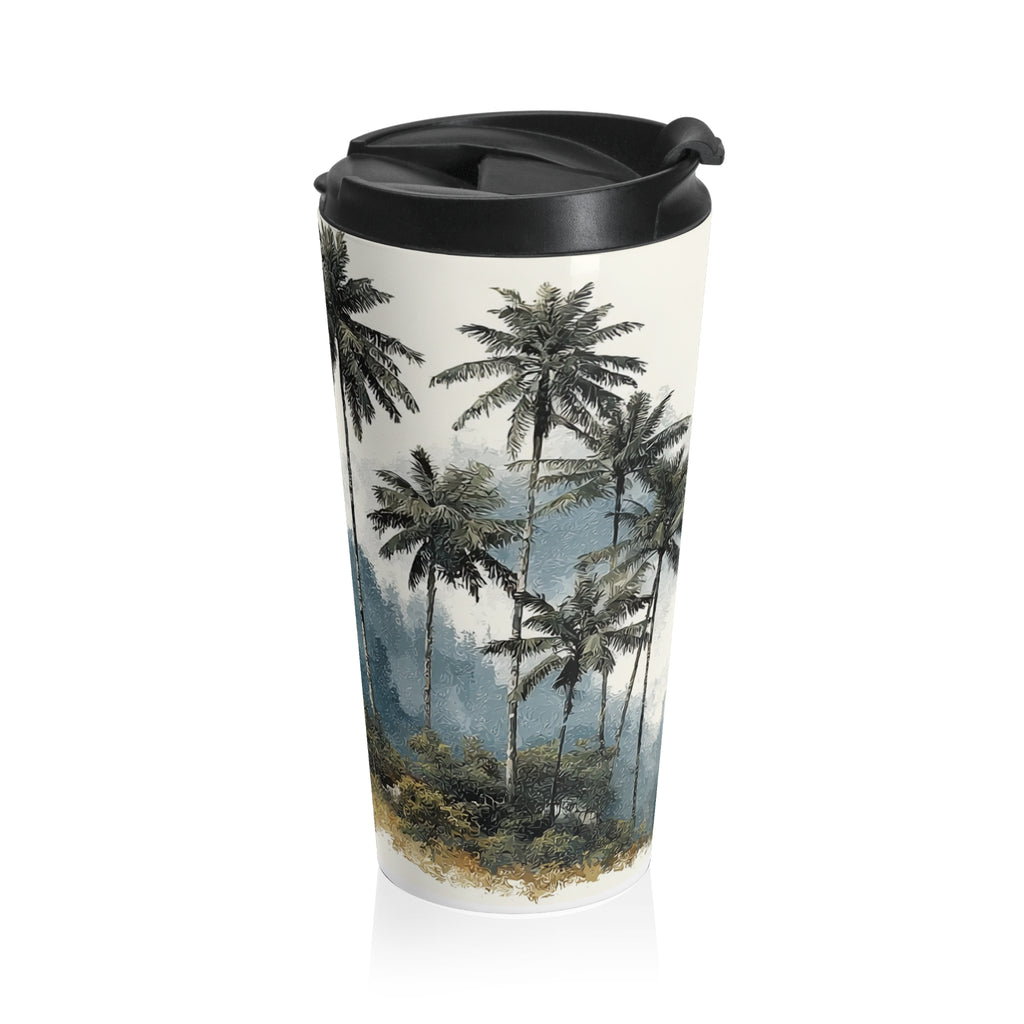 Travel Mug — Tropical Watercolor Palm Beach Stainless Steel Tumbler