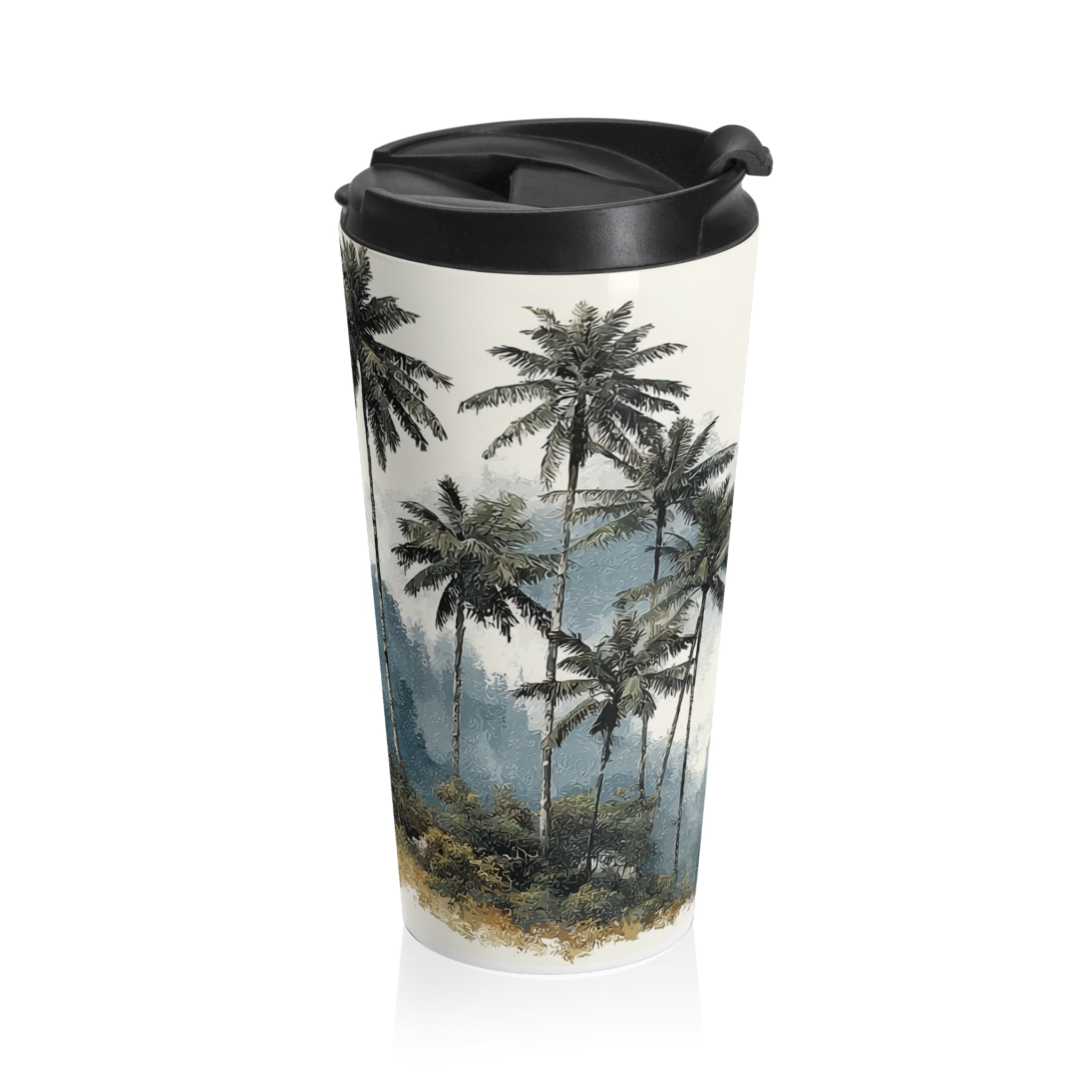 Travel Mug — Tropical Watercolor Palm Beach Stainless Steel Tumbler