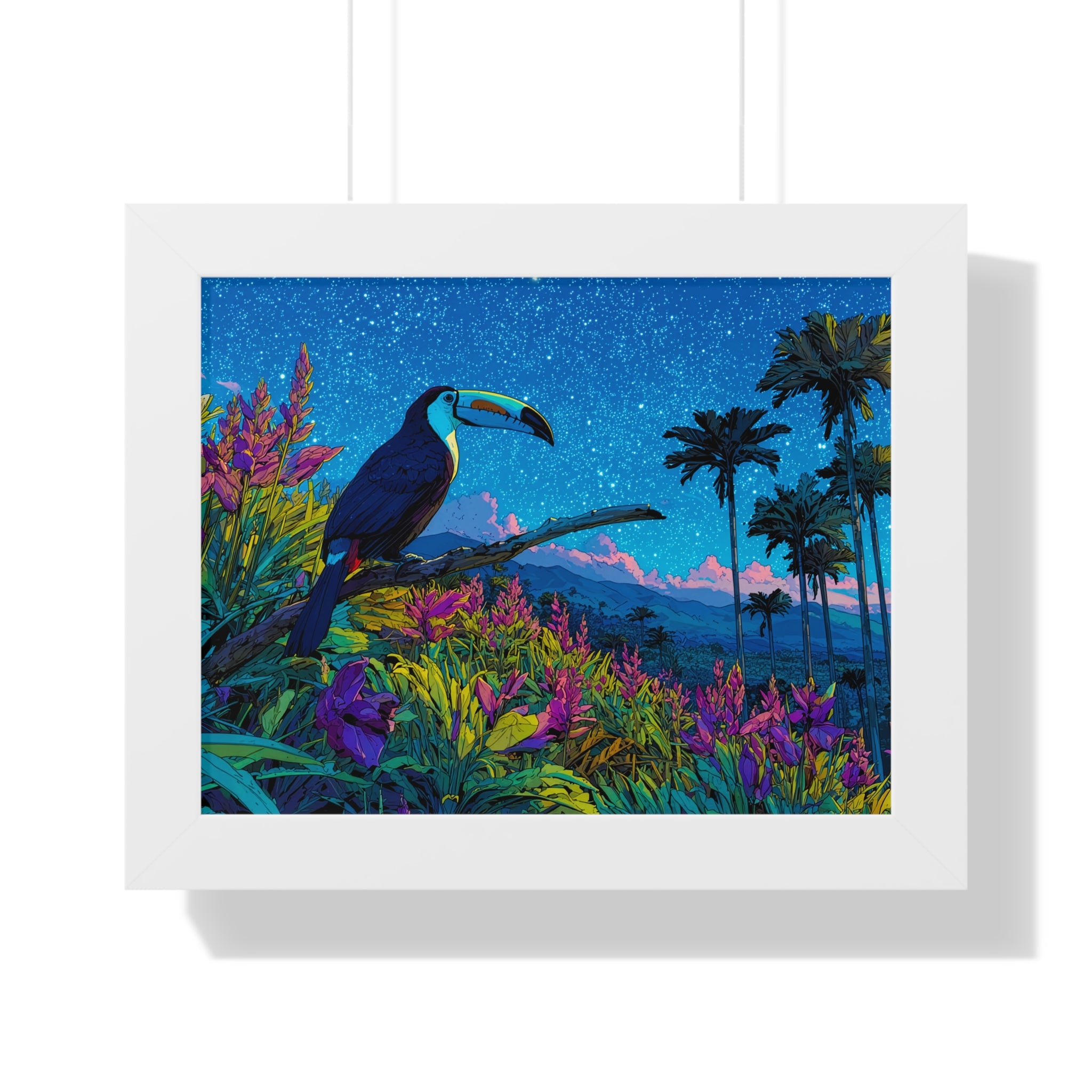 Framed Tropical Toucan Poster — Vibrant Night Jungle Wall Art