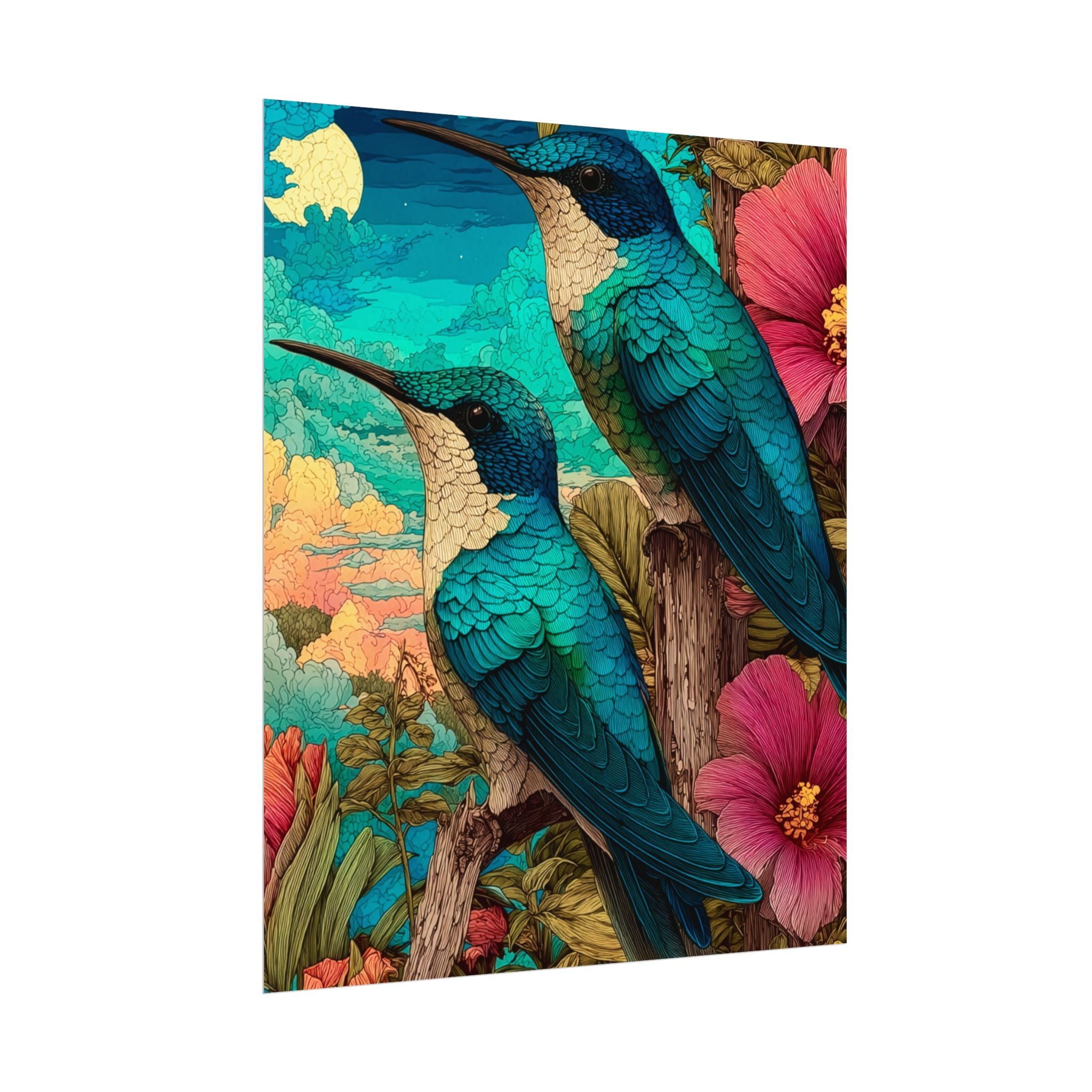 Hummingbird Watercolor Art Poster — Textured Matte Nature Print