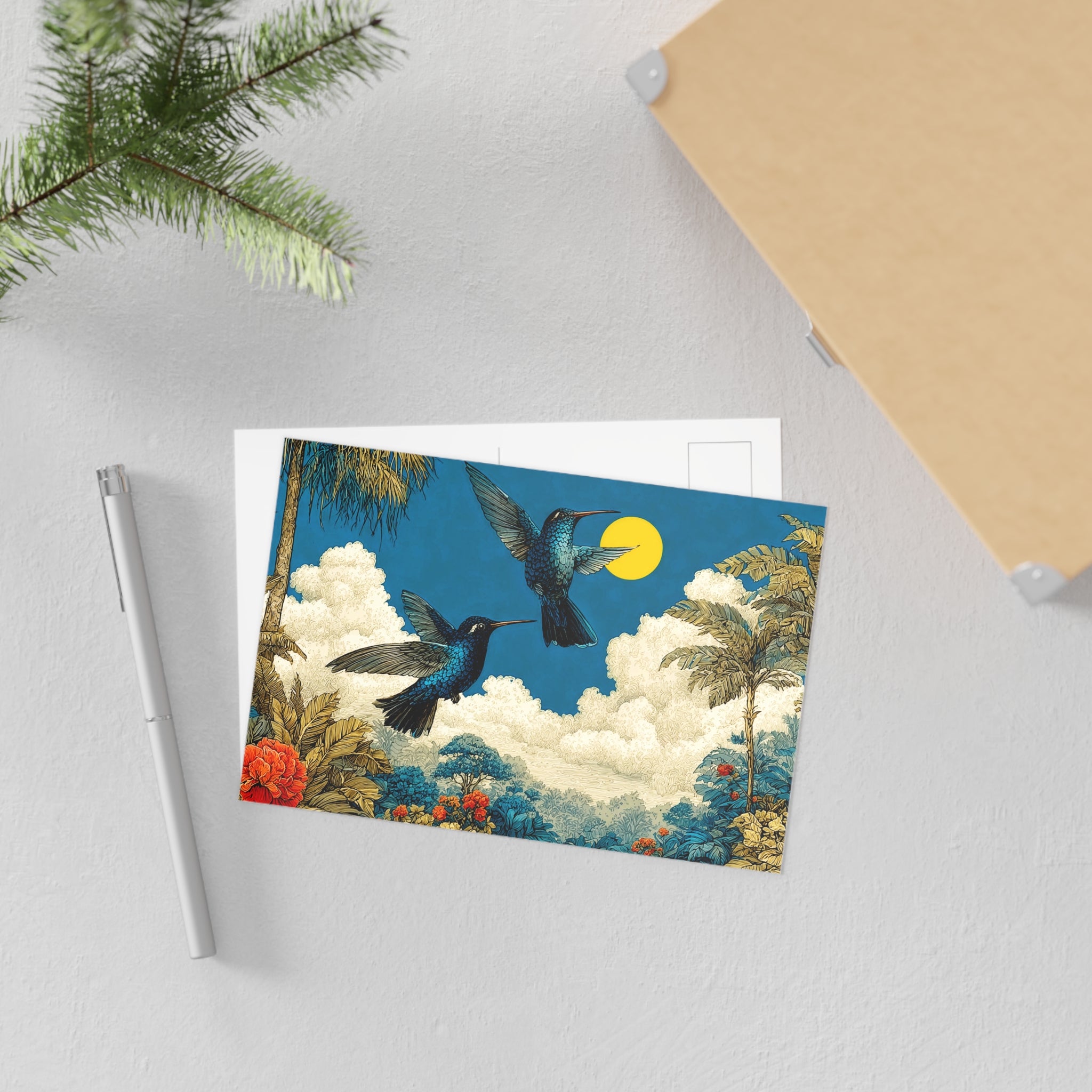 Hummingbird Moon Fine Art Postcards — Vintage Botanical Scenic Greeting Cards (Set)