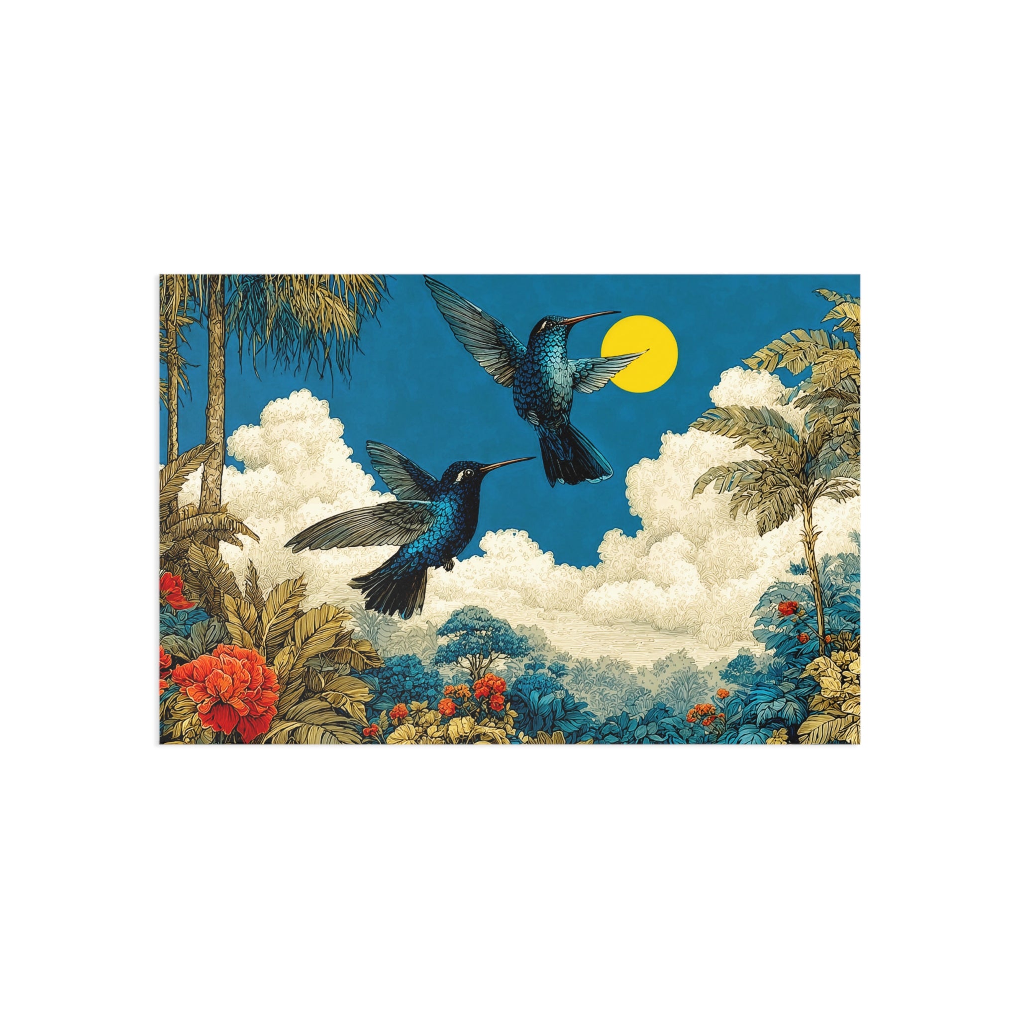 Hummingbird Fine Art Postcards — Vintage Tropical Bird Scene (Set)