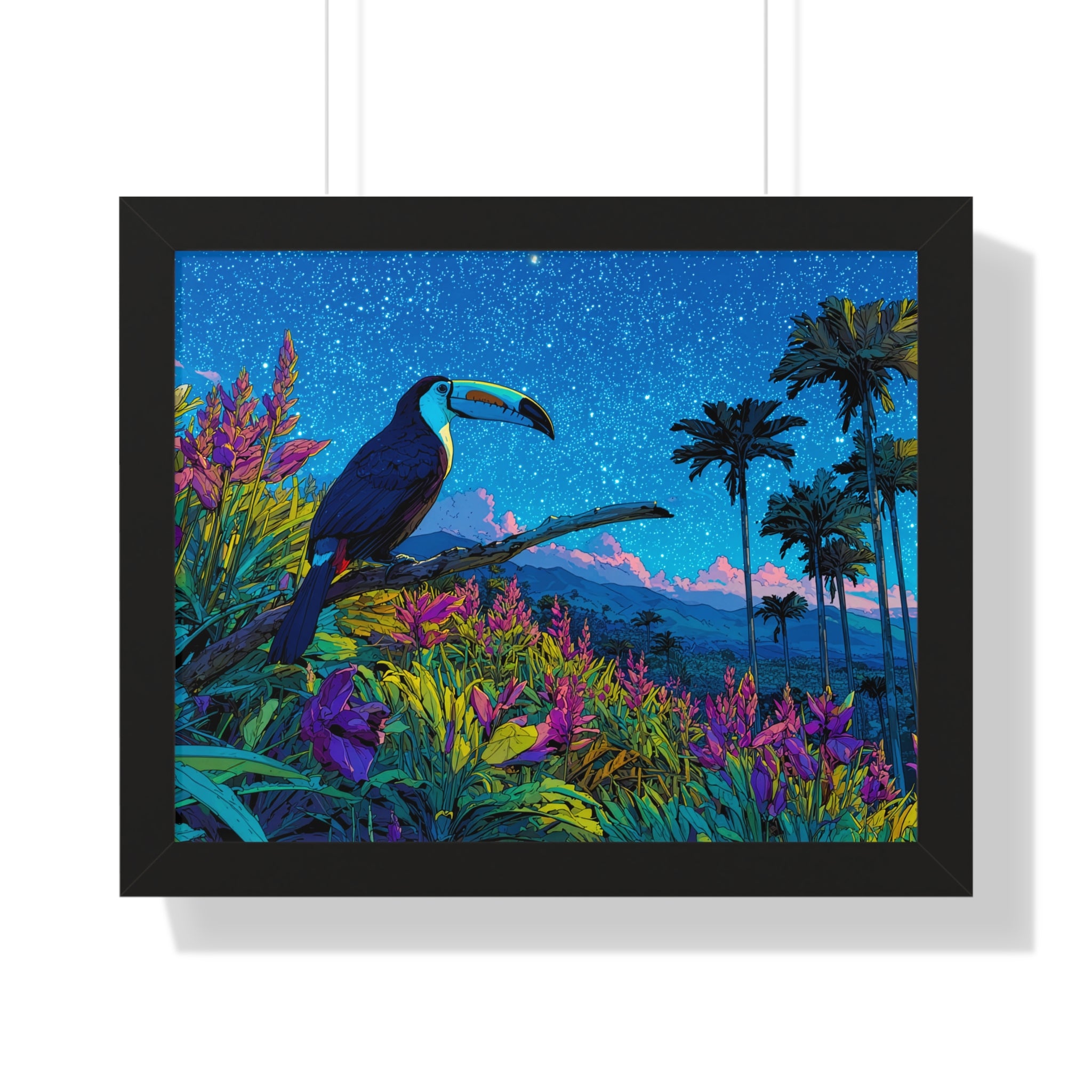 Framed Tropical Toucan Poster — Vibrant Night Jungle Wall Art