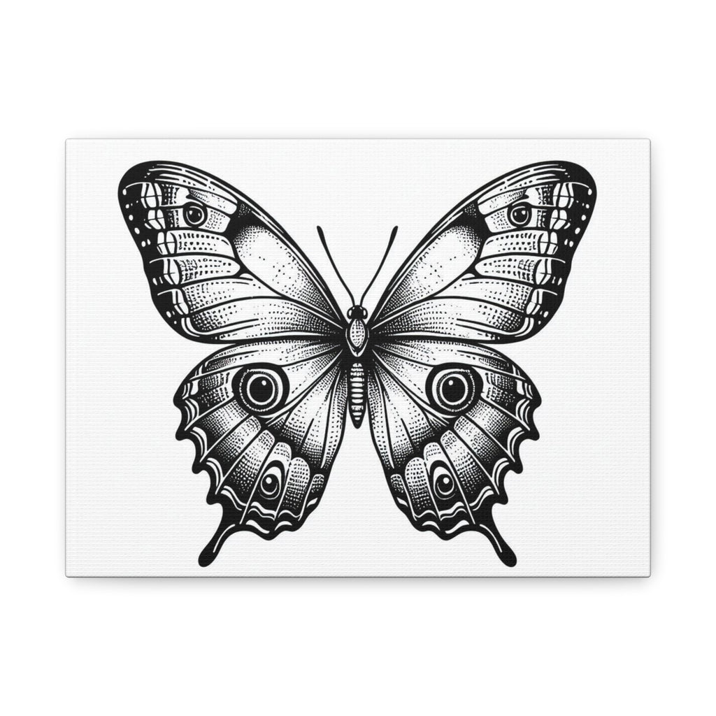 Monochrome Vintage Butterfly Matte Canvas Print