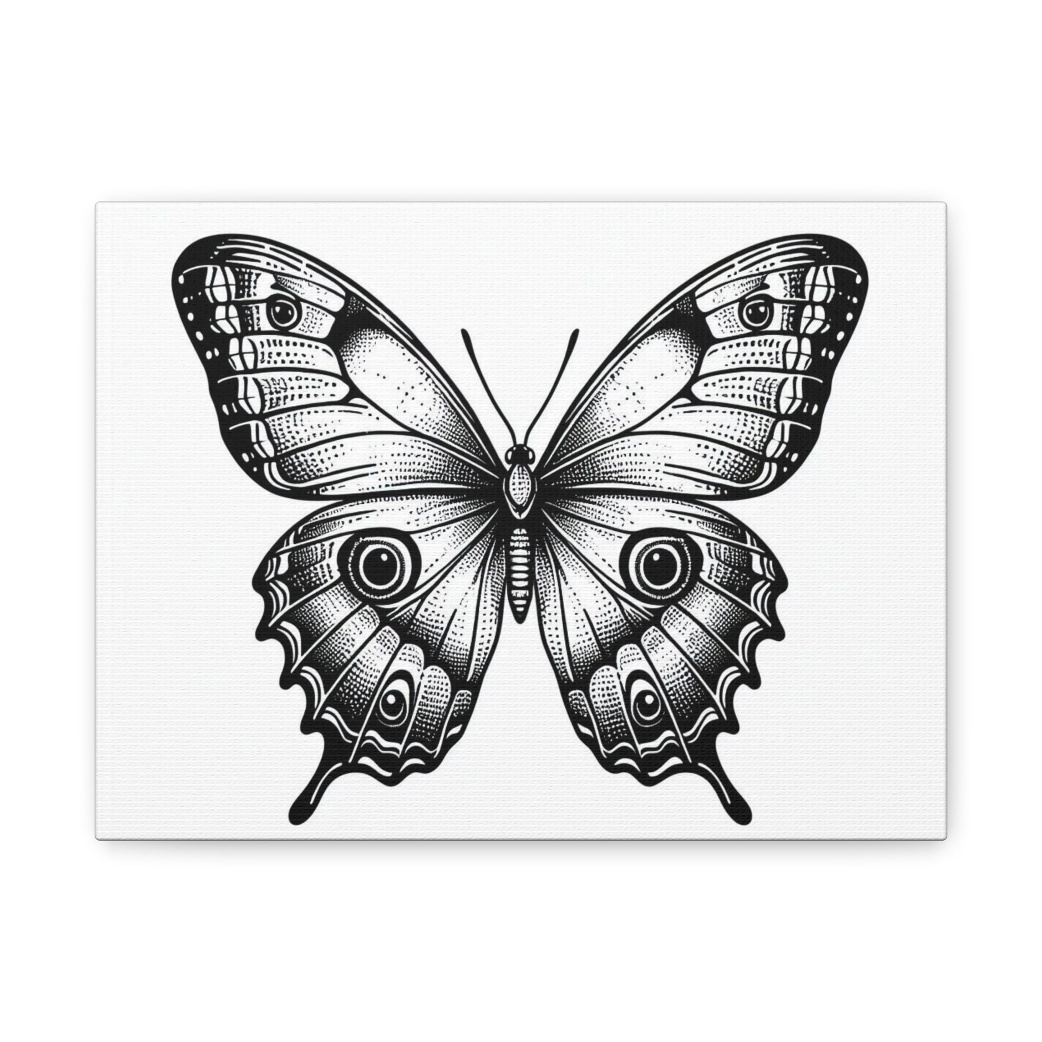 Monochrome Vintage Butterfly Matte Canvas Print