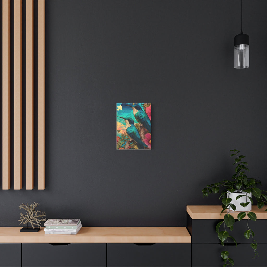 Hummingbird Botanical Canvas Print — Vibrant Tropical Wall Art