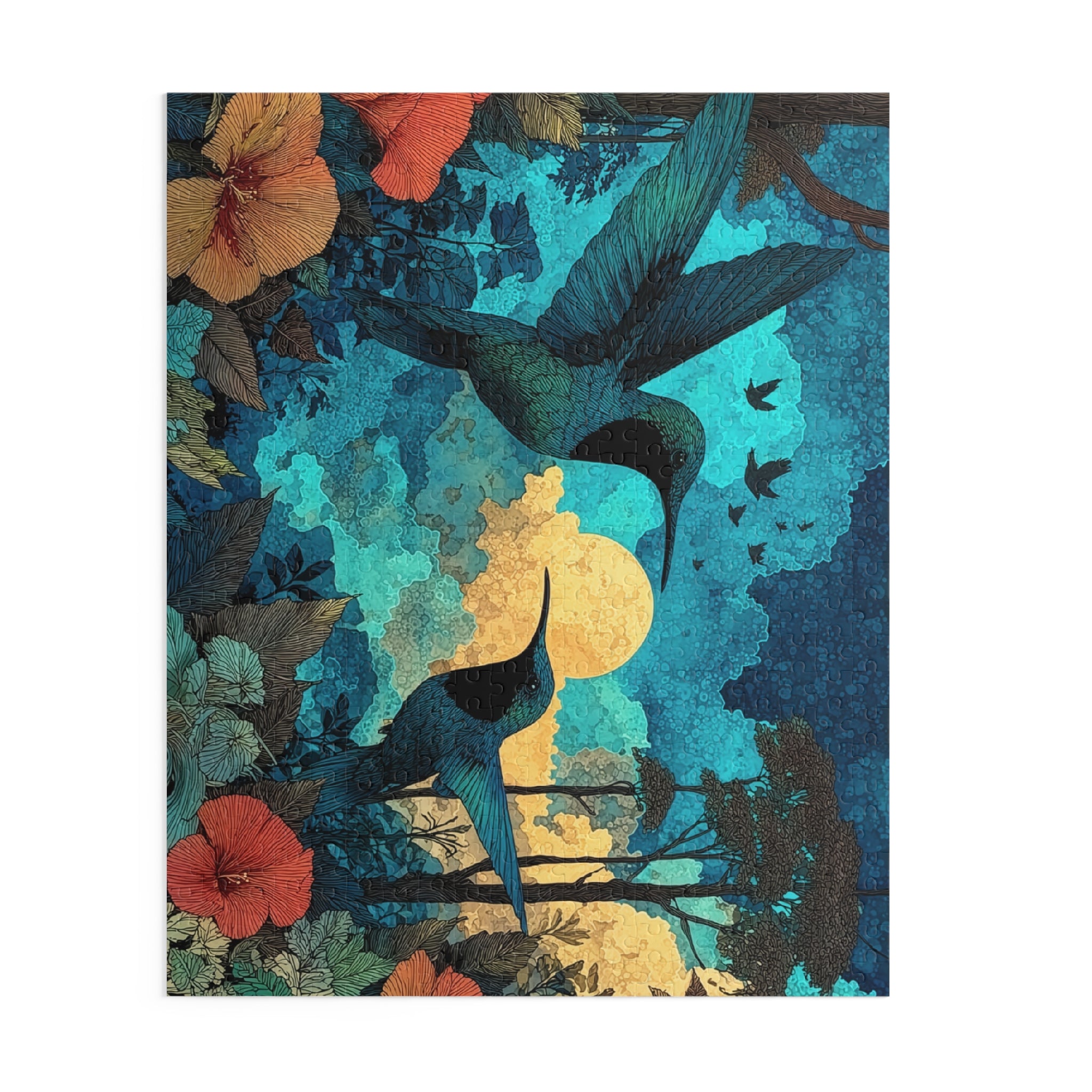 Hummingbird Twilight Puzzle – Floral Moonlight 500/252/120-Piece Jigsaw