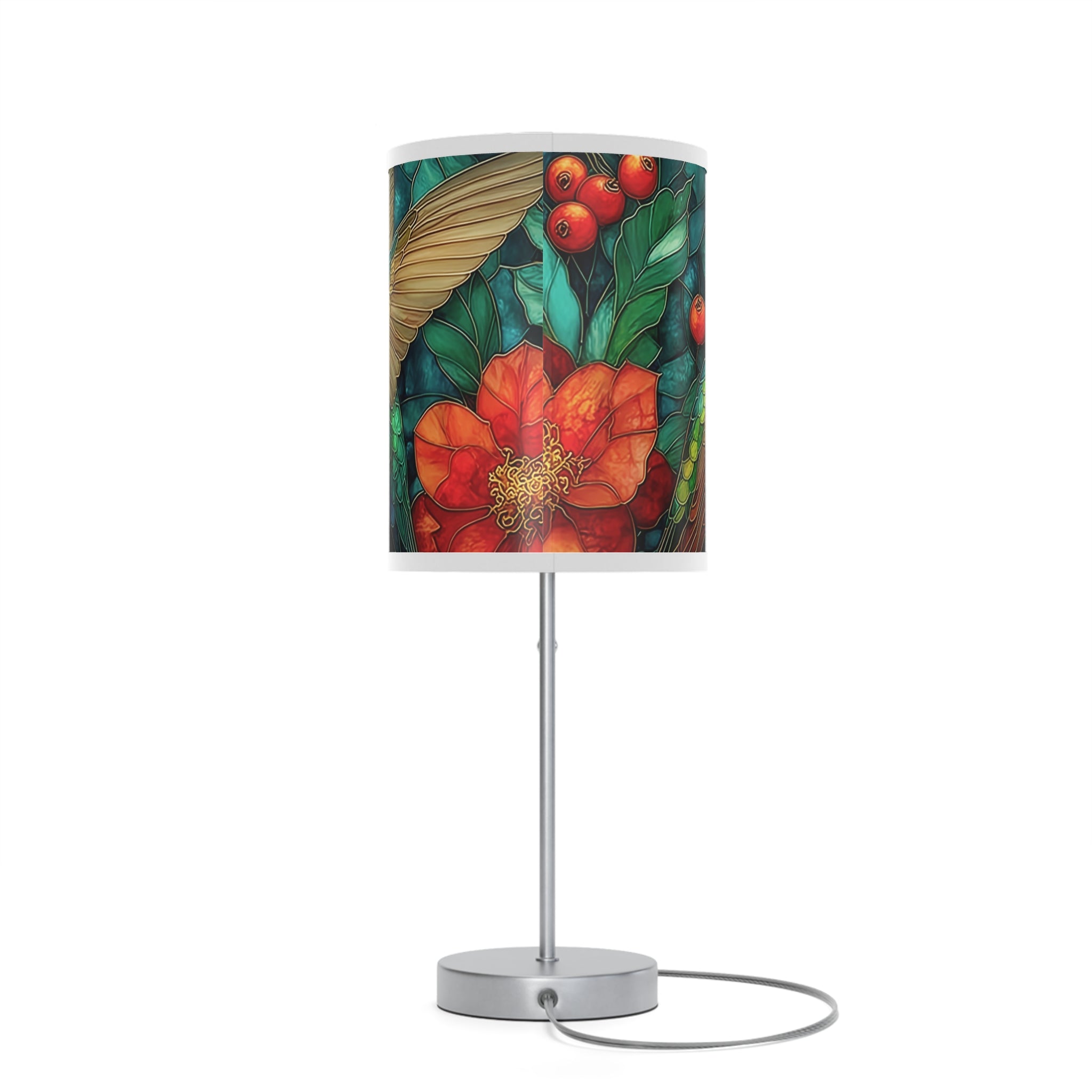 Floral Hummingbird Table Lamp — Tropical Botanical Shade (US/CA Plug)