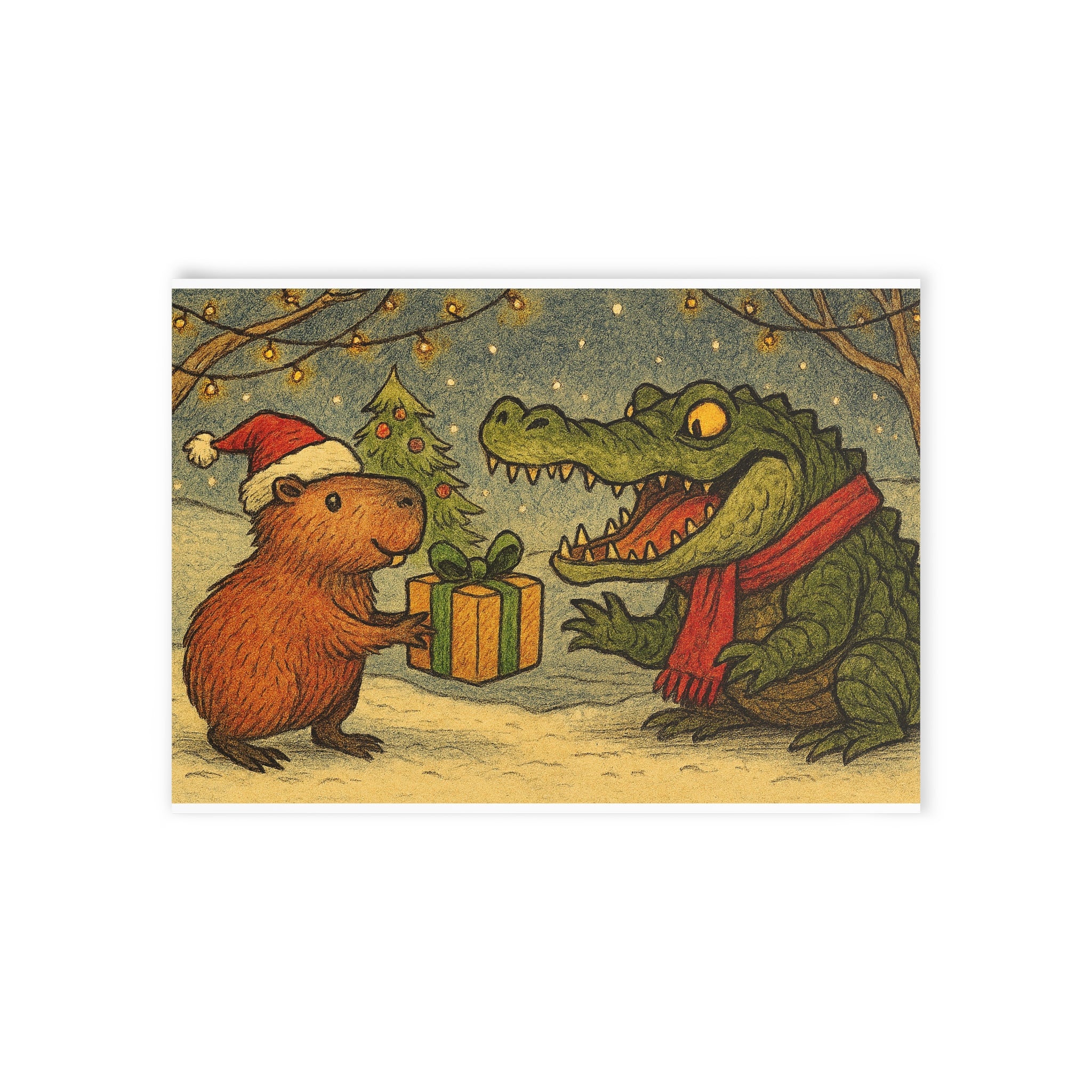 Cute Capybara & Crocodile Holiday Card — Festive Gift Exchange Christmas Card