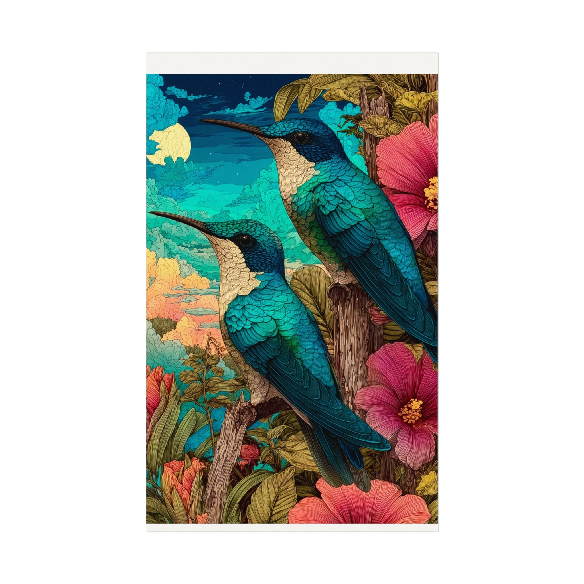 Hummingbird Watercolor Art Poster — Textured Matte Nature Print