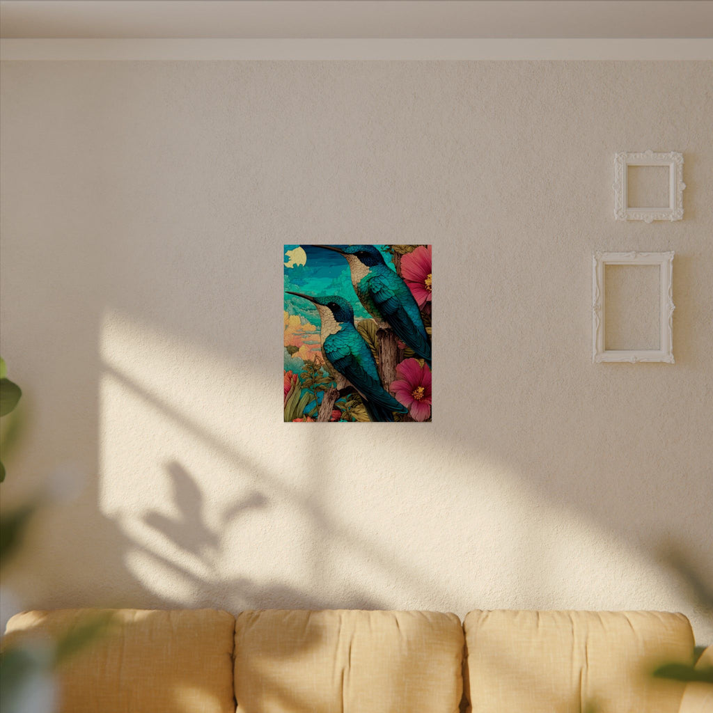 Hummingbird Watercolor Art Poster — Textured Matte Nature Print