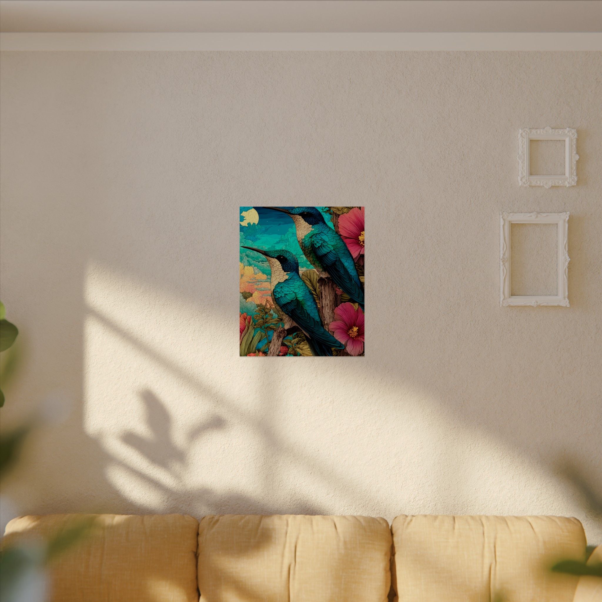 Hummingbird Watercolor Art Poster — Textured Matte Nature Print