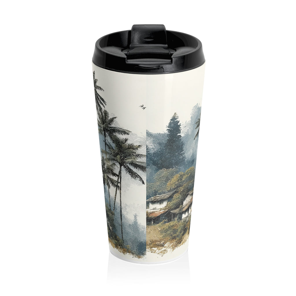 Travel Mug — Tropical Watercolor Palm Beach Stainless Steel Tumbler