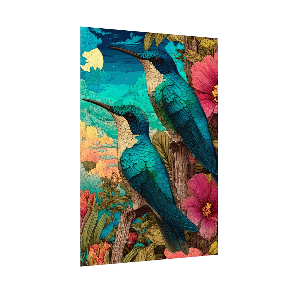 Hummingbird Watercolor Art Poster — Textured Matte Nature Print