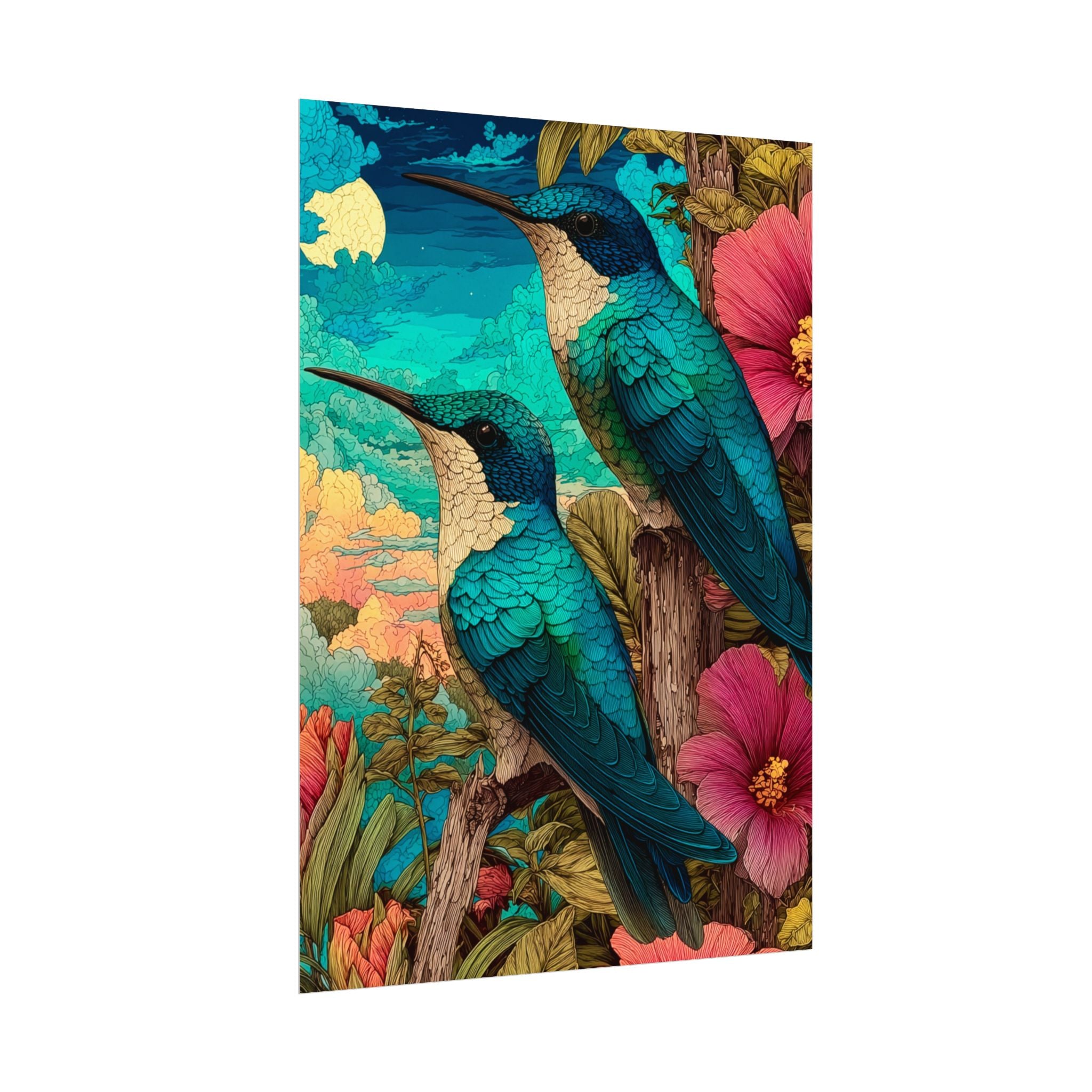 Hummingbird Watercolor Art Poster — Textured Matte Nature Print