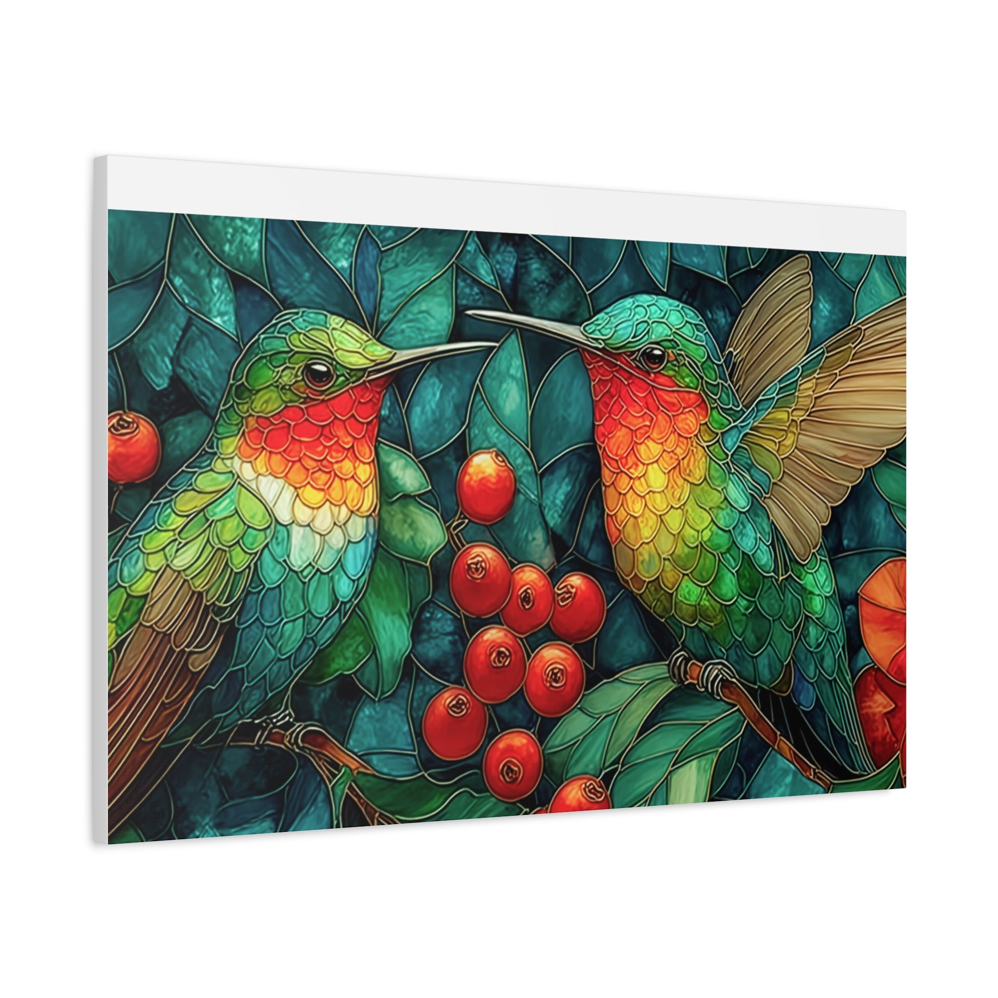 Hummingbird Botanical Matte Stretched Canvas Wall Art