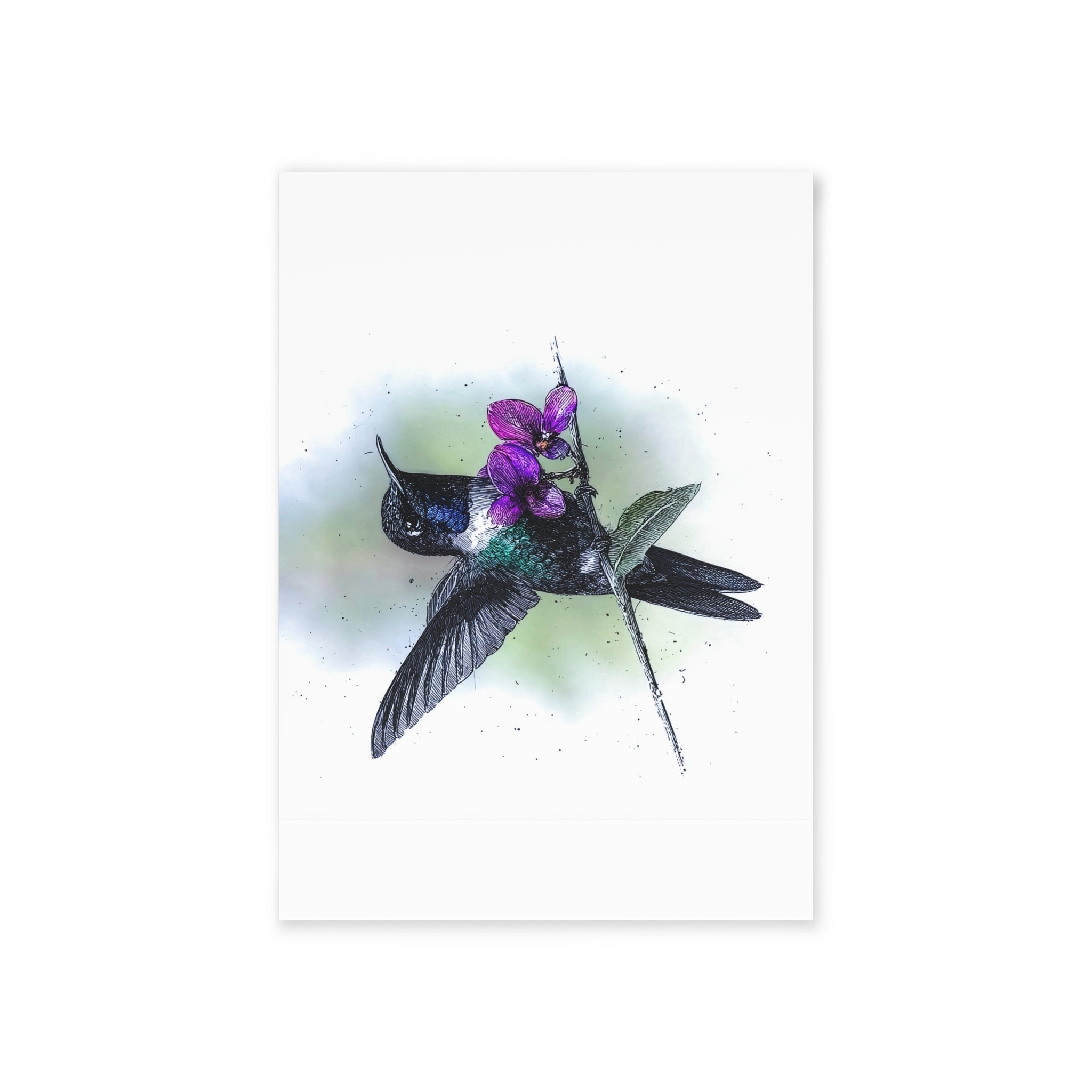 Hummingbird & Orchid Holiday Card — One-Sided Nature Greeting Card