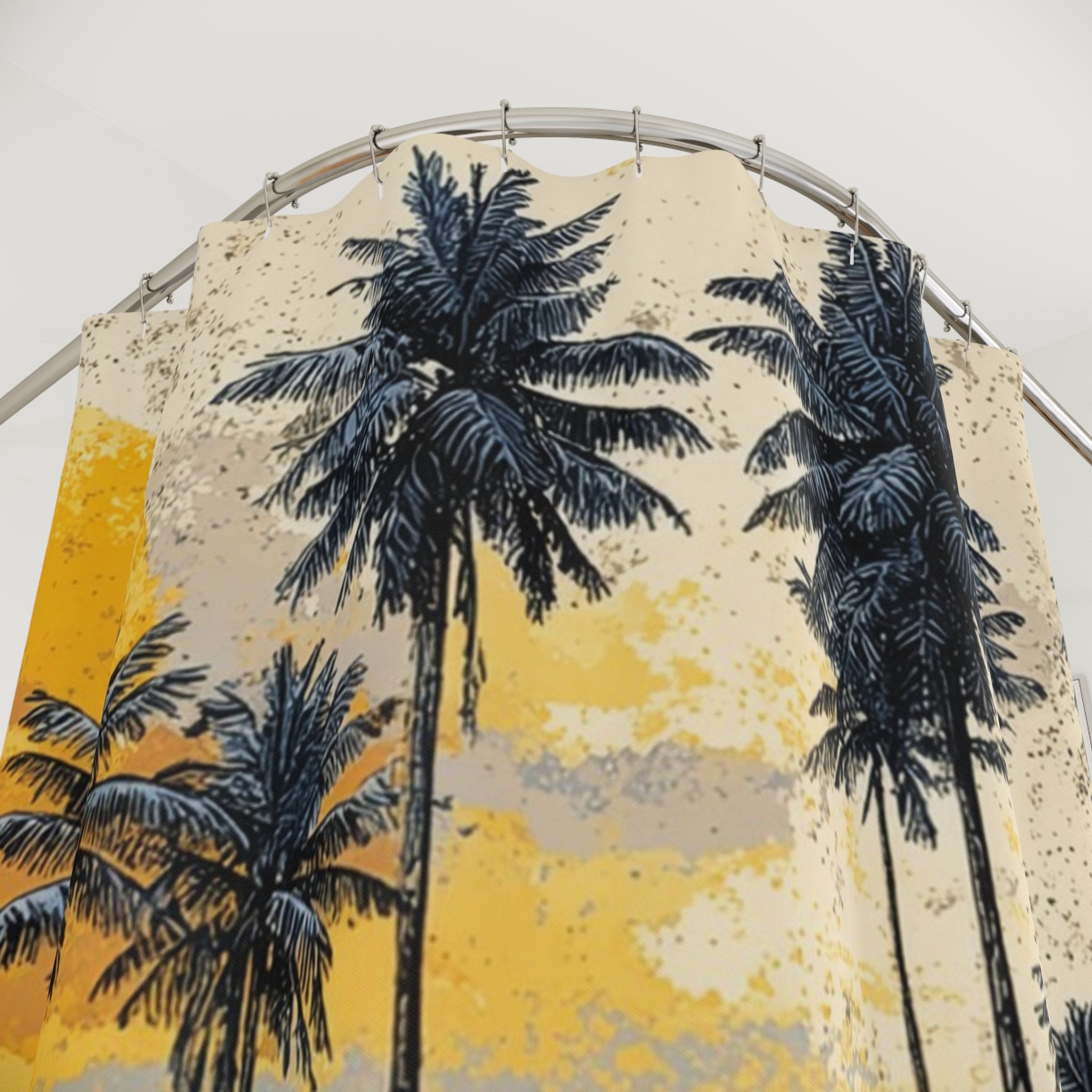 Tropical Palm Sunset Shower Curtain — Beachy Boho Bathroom Decor