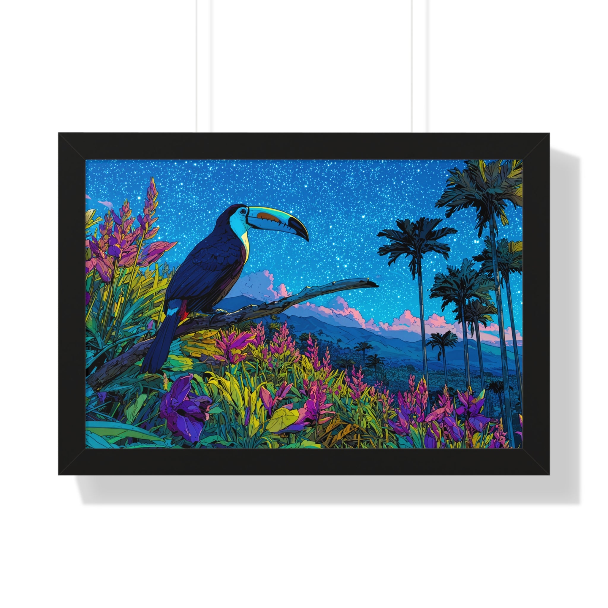 Framed Tropical Toucan Poster — Vibrant Night Jungle Wall Art