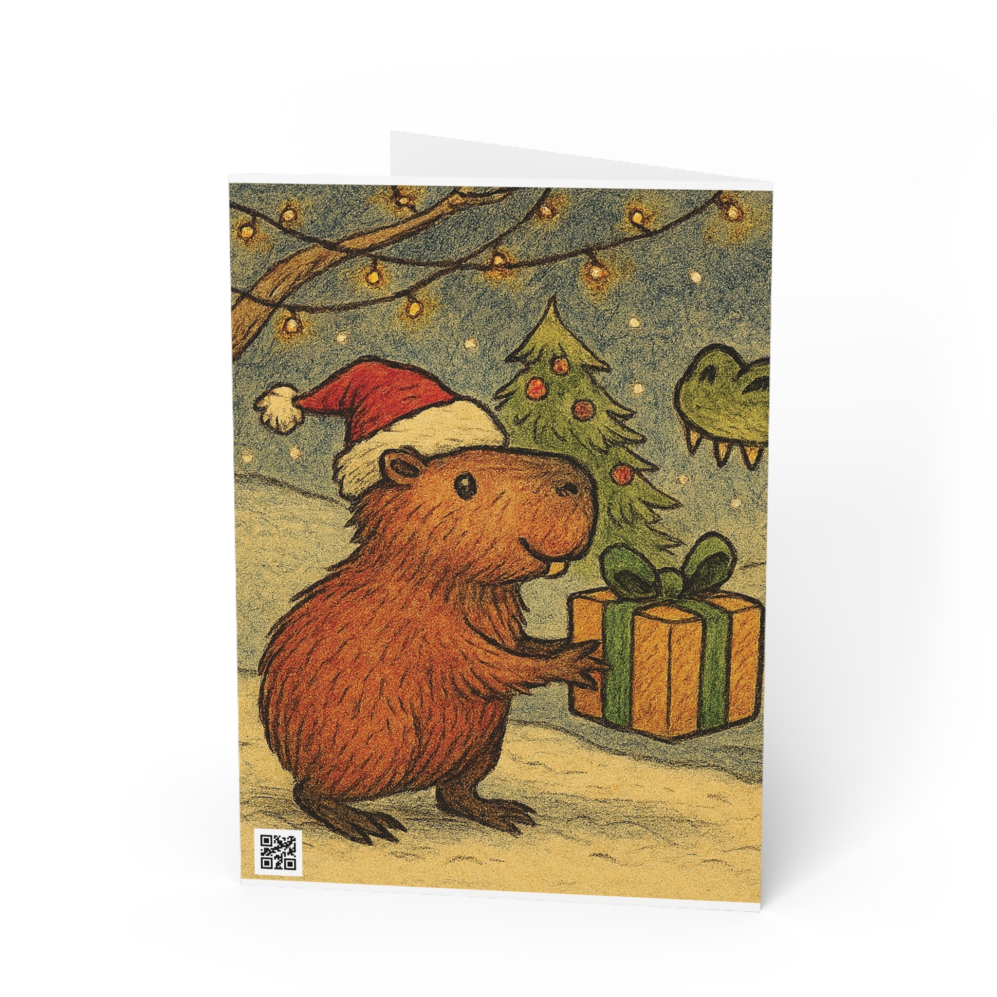 Holiday Animal Greeting Cards — Cute Crocodile & Capybara Christmas Card Set