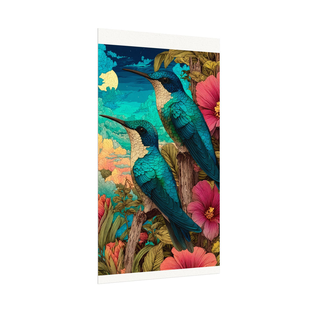 Hummingbird Watercolor Art Poster — Textured Matte Nature Print
