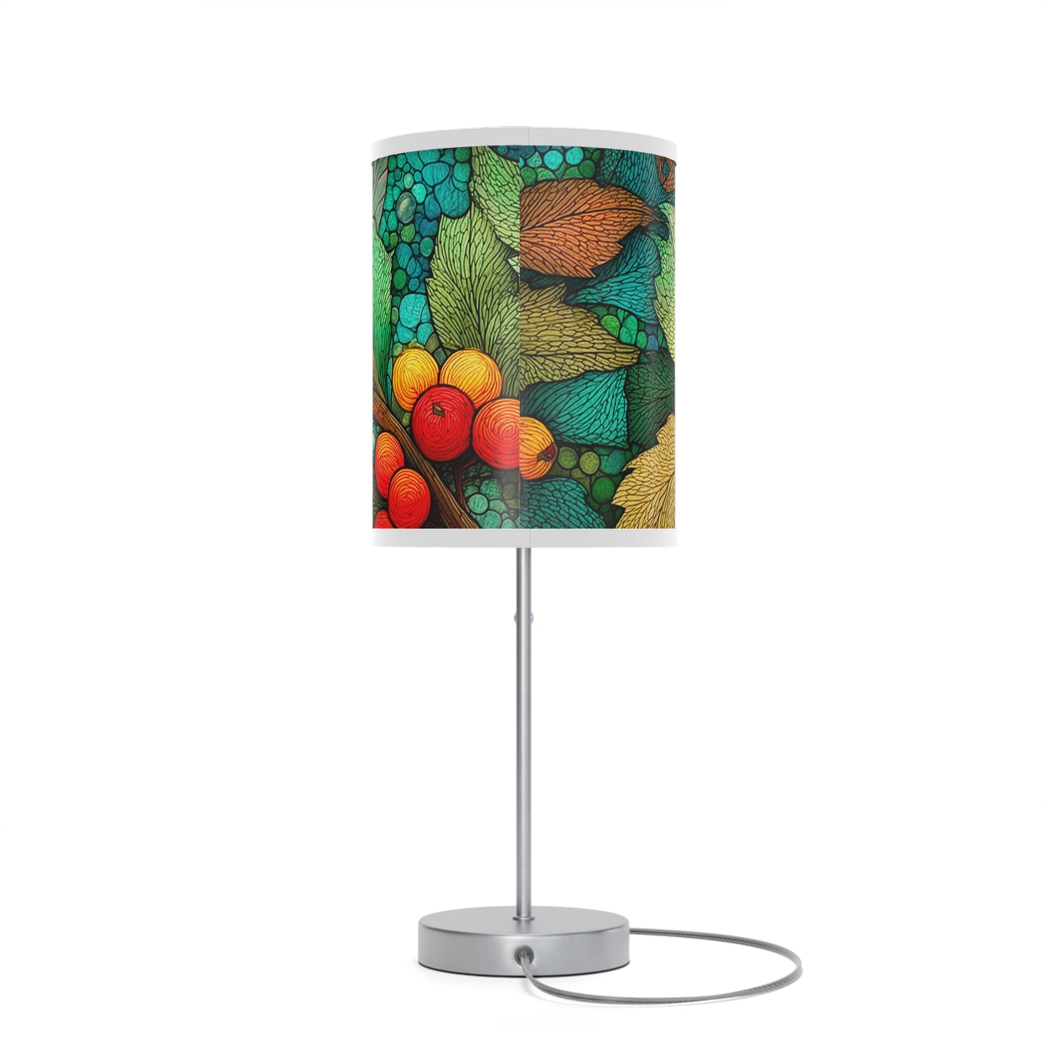 Botanical Berry Table Lamp — Colorful Nature Print Lamp on Stand (US/CA Plug)
