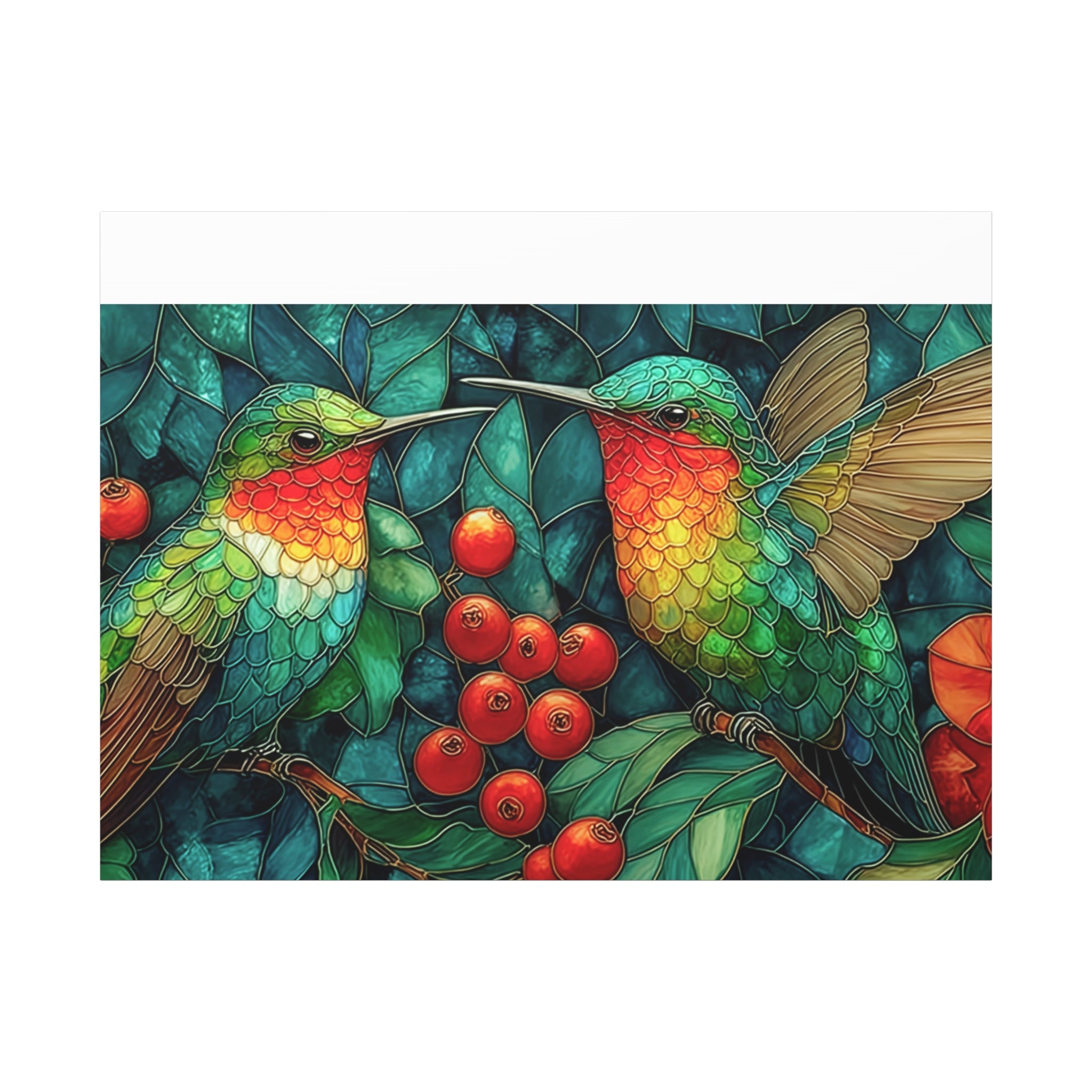 Hummingbird Botanical Matte Stretched Canvas Wall Art