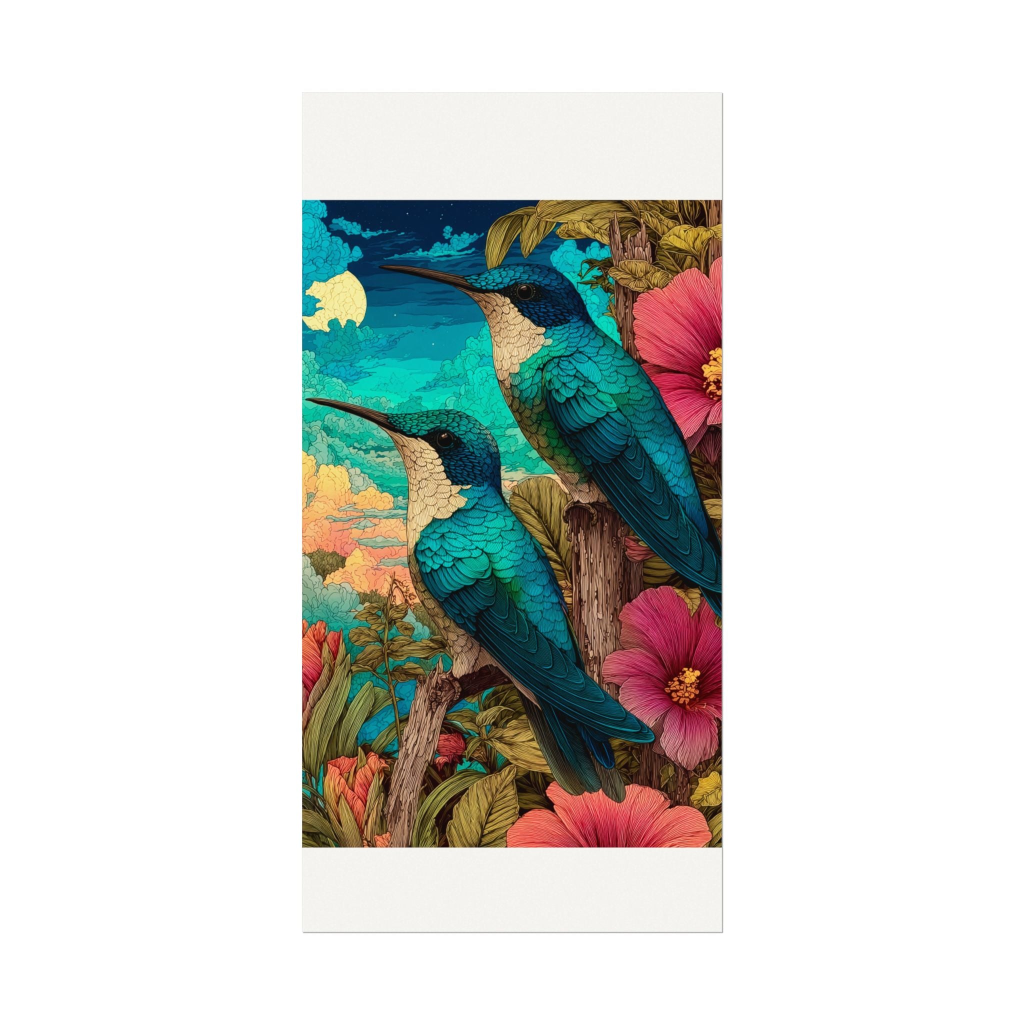 Hummingbird Watercolor Art Poster — Textured Matte Nature Print
