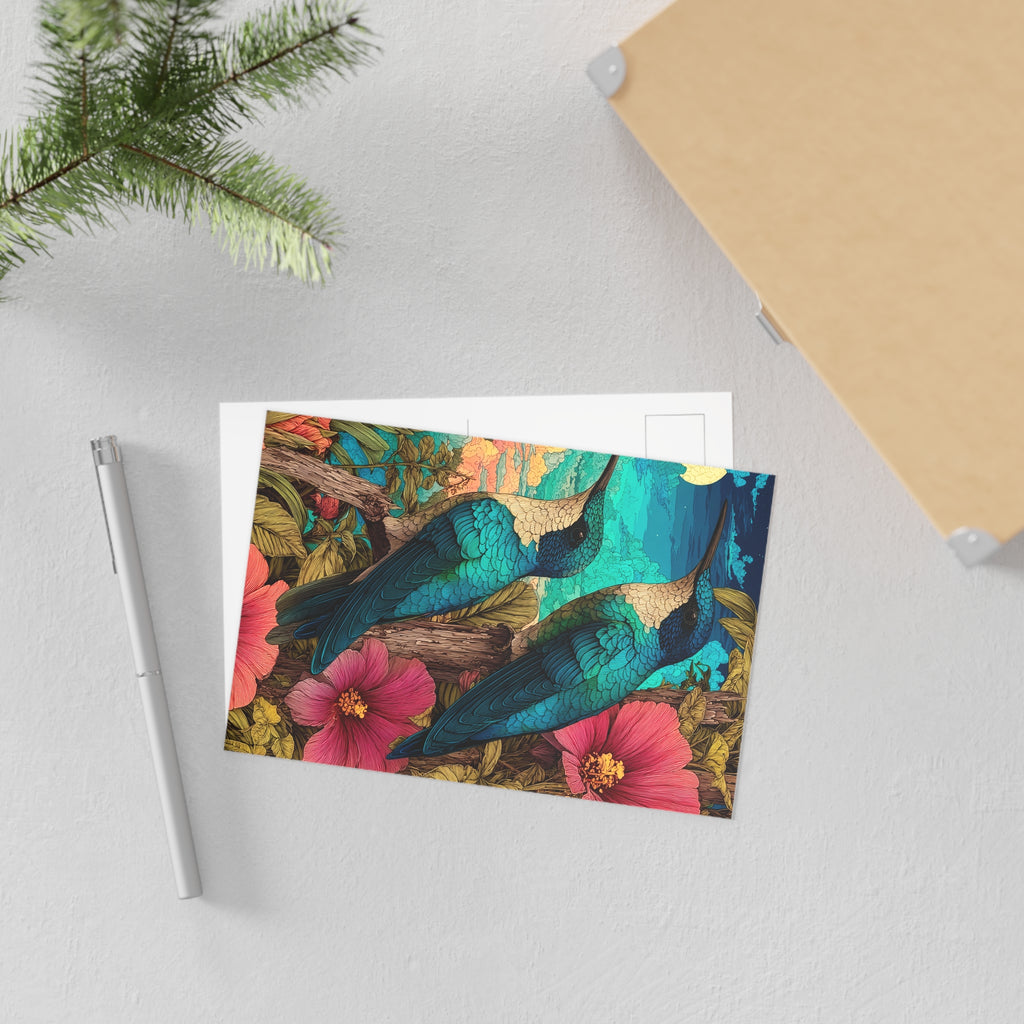 Fine Art Postcards — Tropical Hummingbird Floral Art Postcard Set