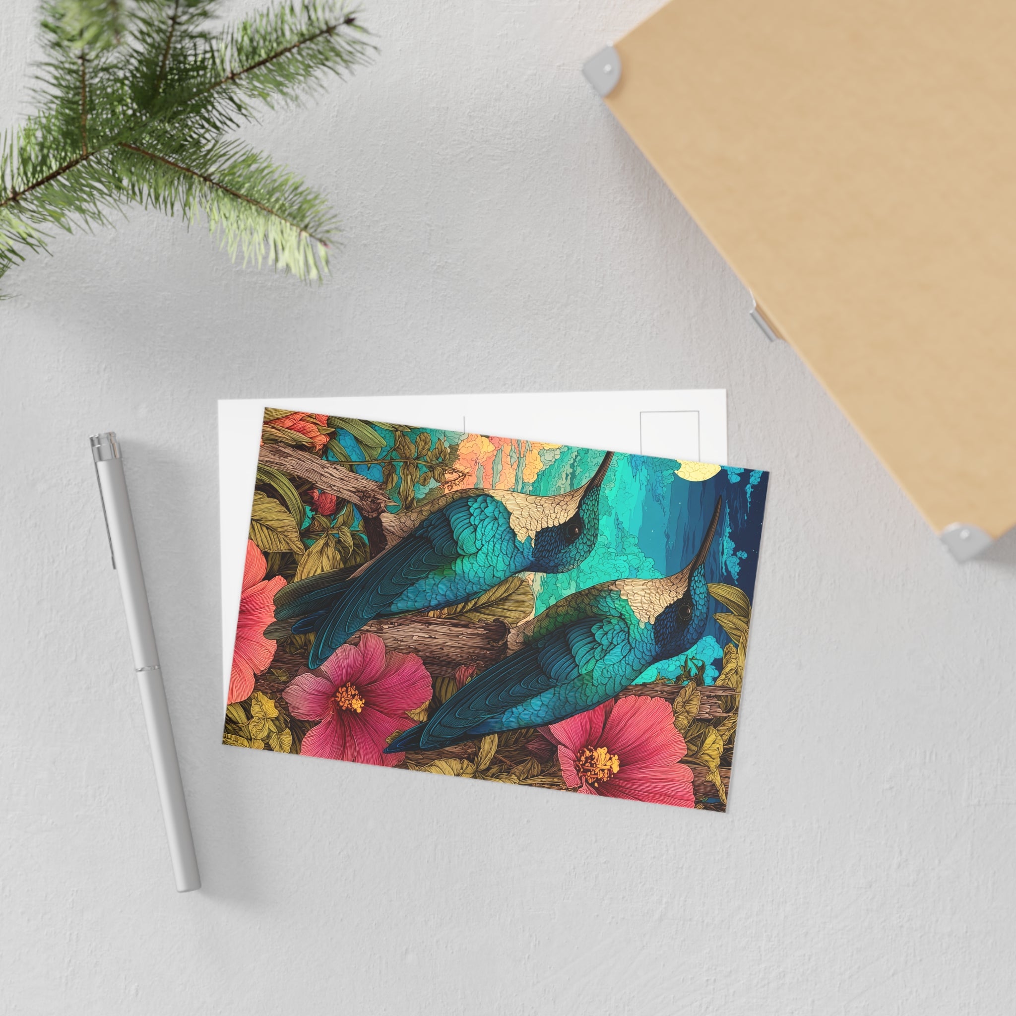 Fine Art Postcards — Tropical Hummingbird Floral Art Postcard Set