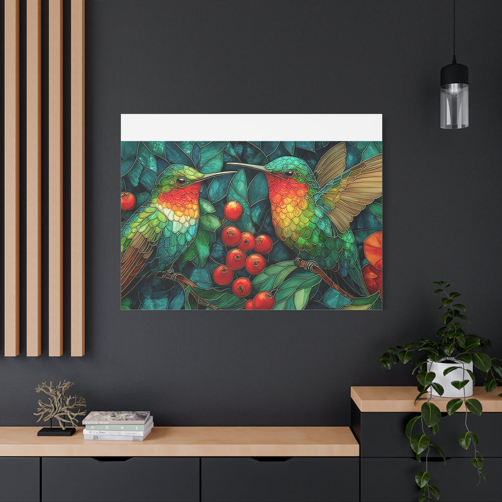 Hummingbird Botanical Matte Stretched Canvas Wall Art