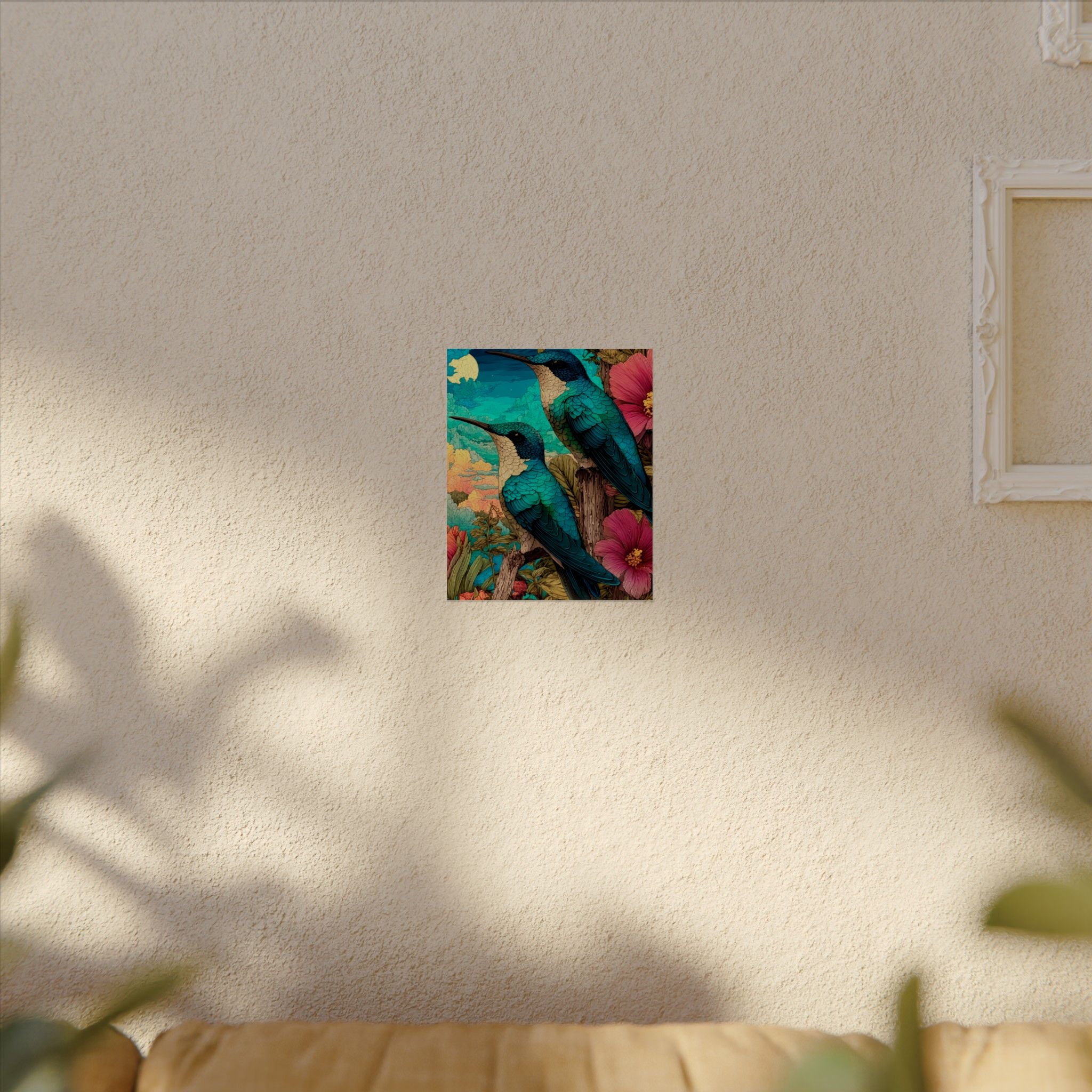 Hummingbird Watercolor Art Poster — Textured Matte Nature Print