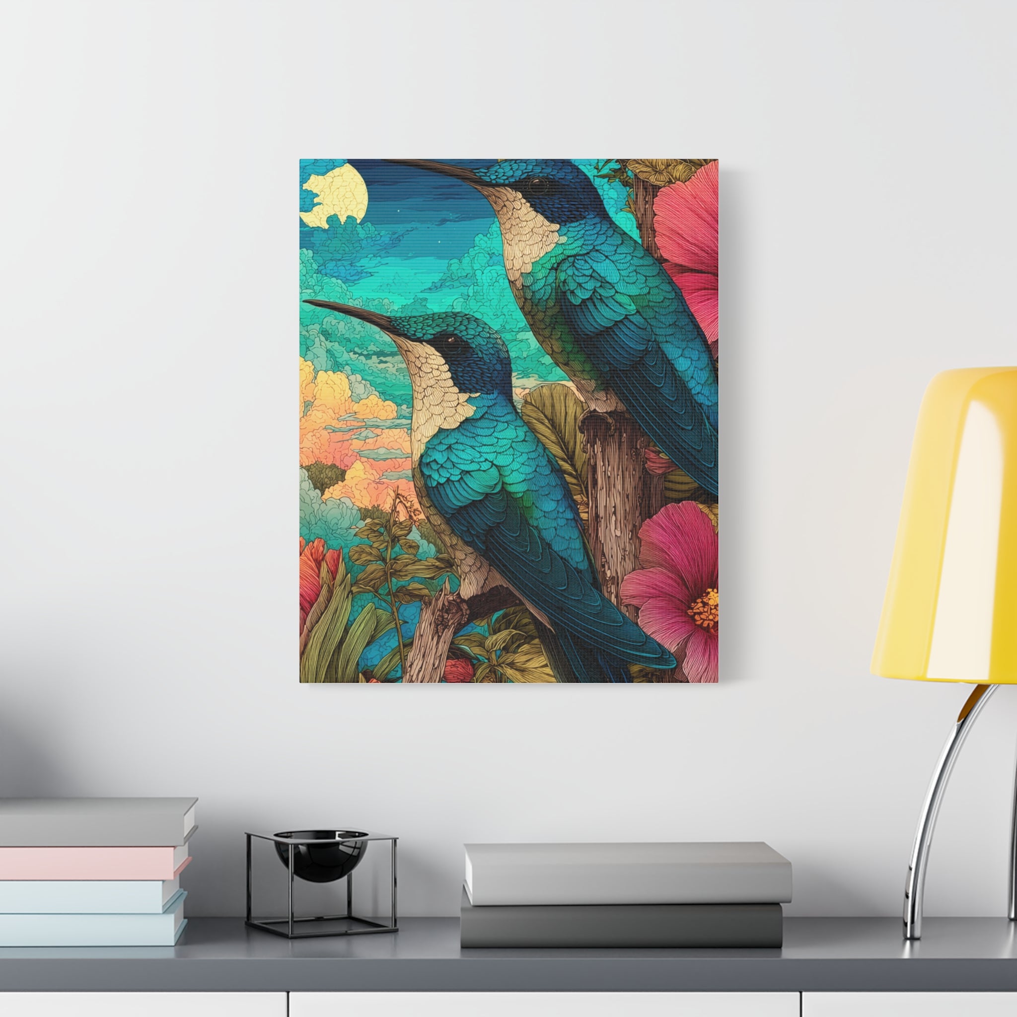 Hummingbird Botanical Canvas Print — Vibrant Tropical Wall Art